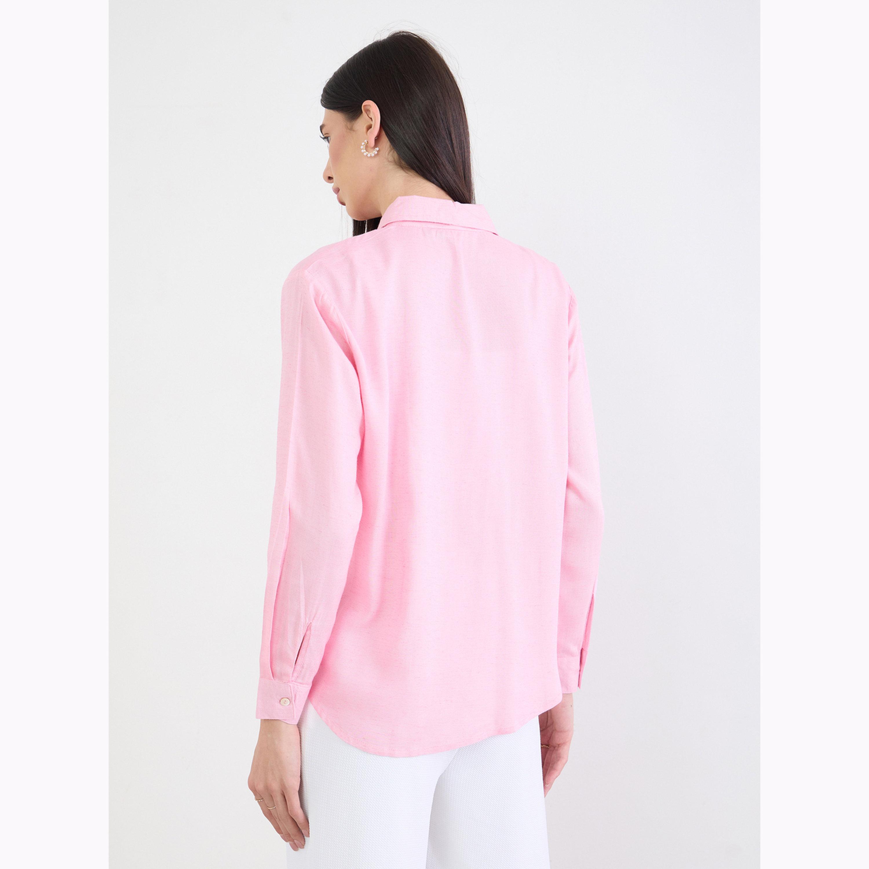 Styli Pink Linen Blend Relaxed Fit Shirt-women-clothing-shirtsandblouses-shirts-image-3