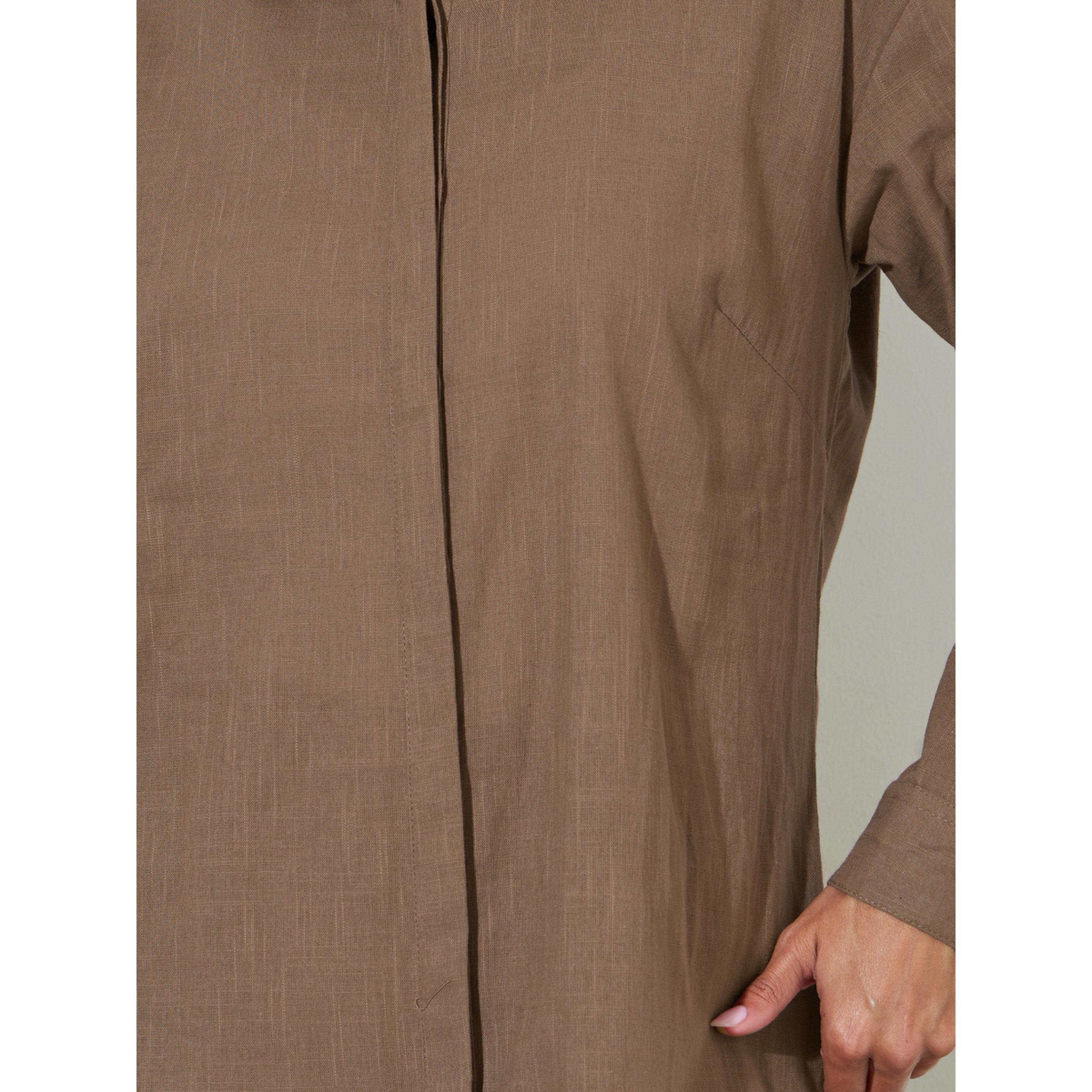 بلوزة سادة بطول متباين وأزرار مخفية باللون البني-women-clothing-shirtsandblouses-blouses-image-5