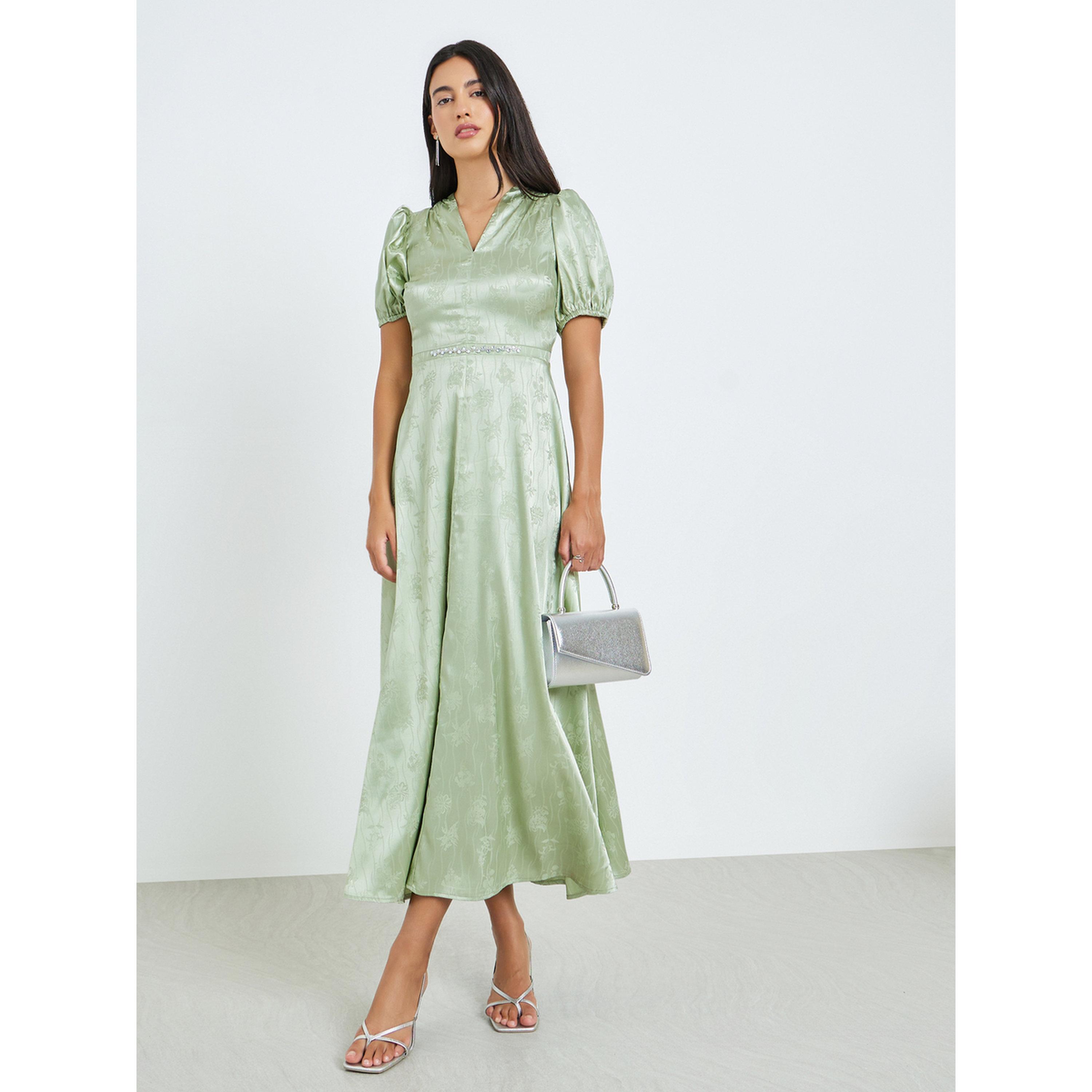 فستان طويل جاكار بخصر مرصع-women-clothing-dresses-image-3