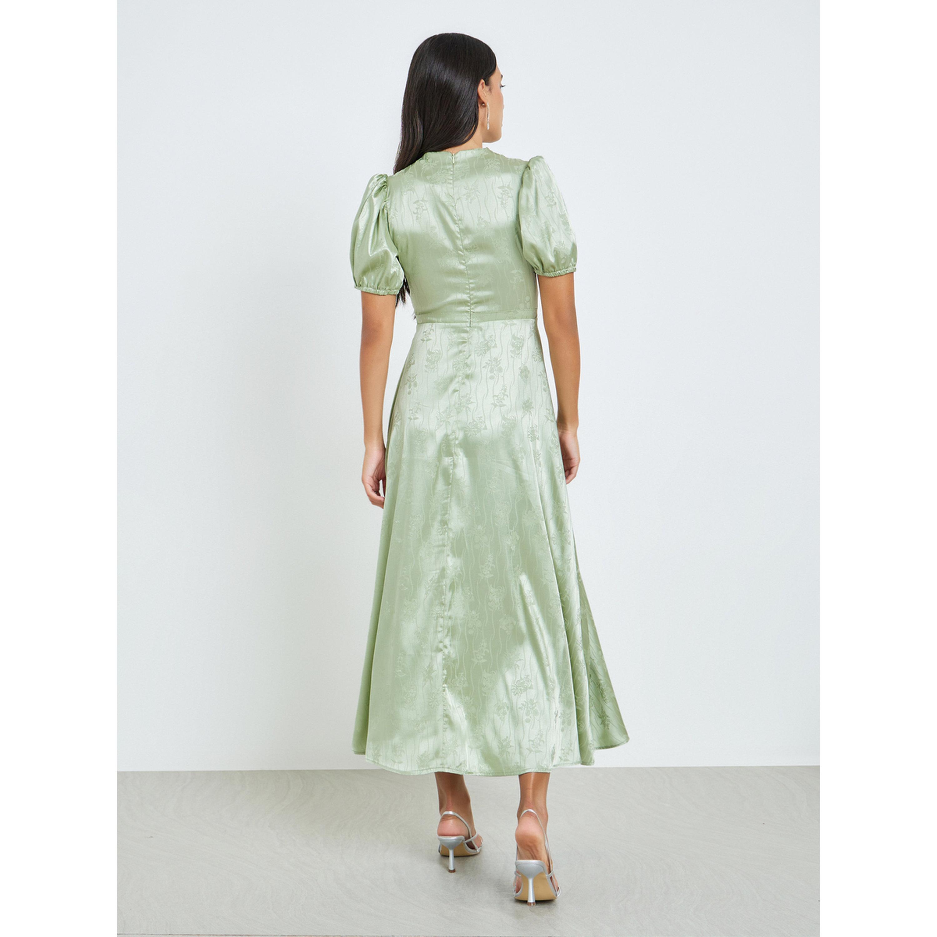 Styli Green Studded Waist Jacquard Maxi Dress-women-clothing-dresses-image-4