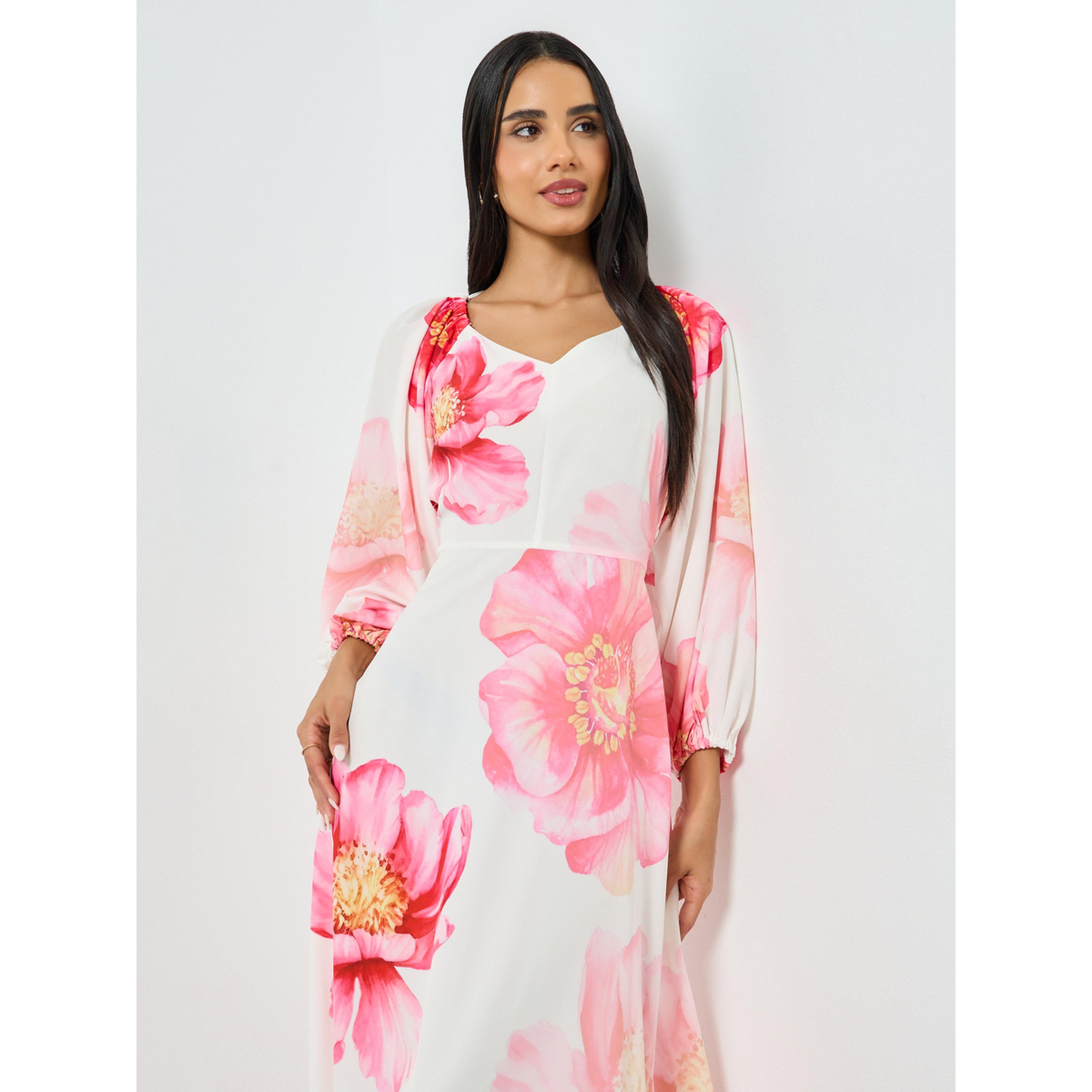 فستان طويل بنقش زهور وياقة قلب-women-clothing-dresses-image-2