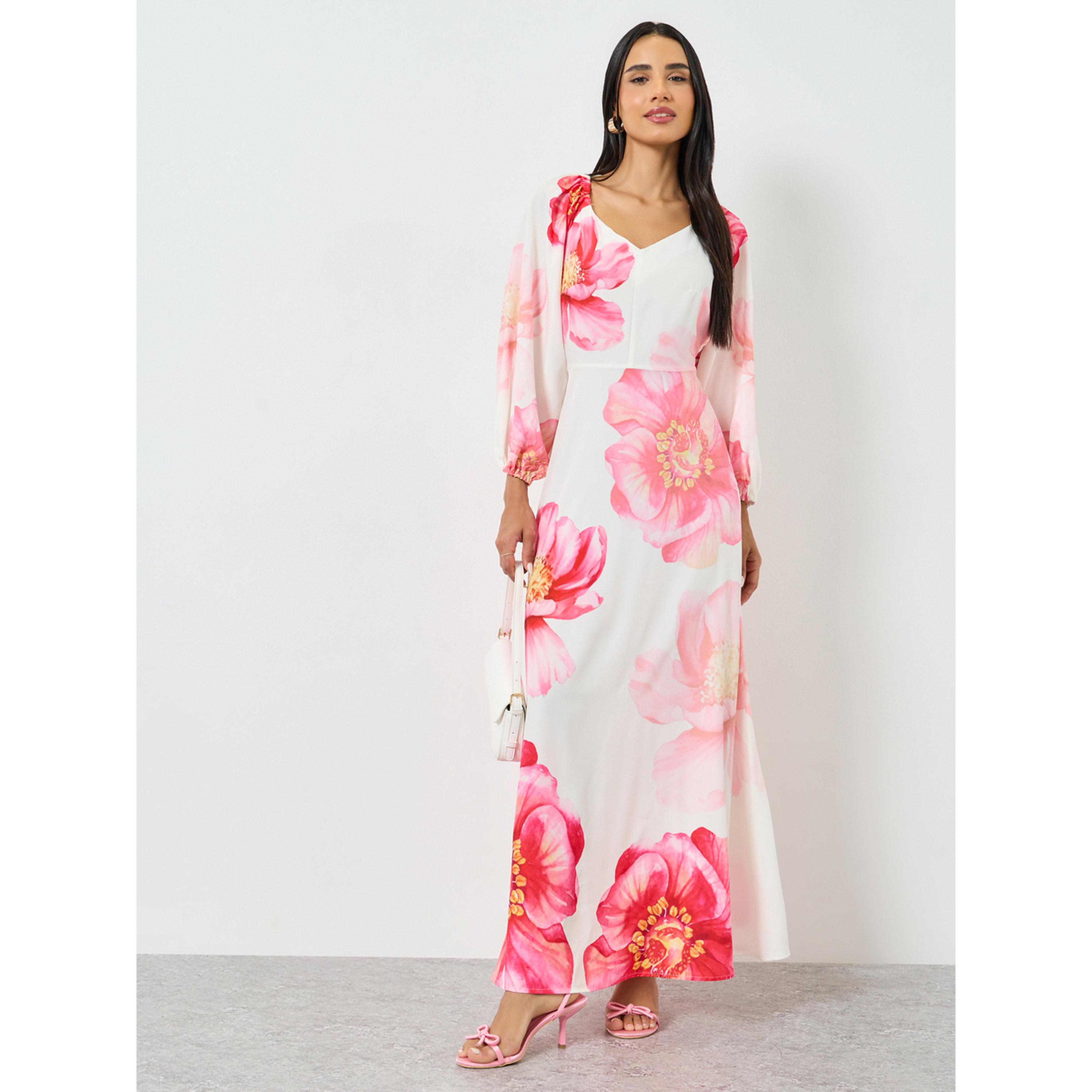 فستان طويل بنقش زهور وياقة قلب-women-clothing-dresses-image-3