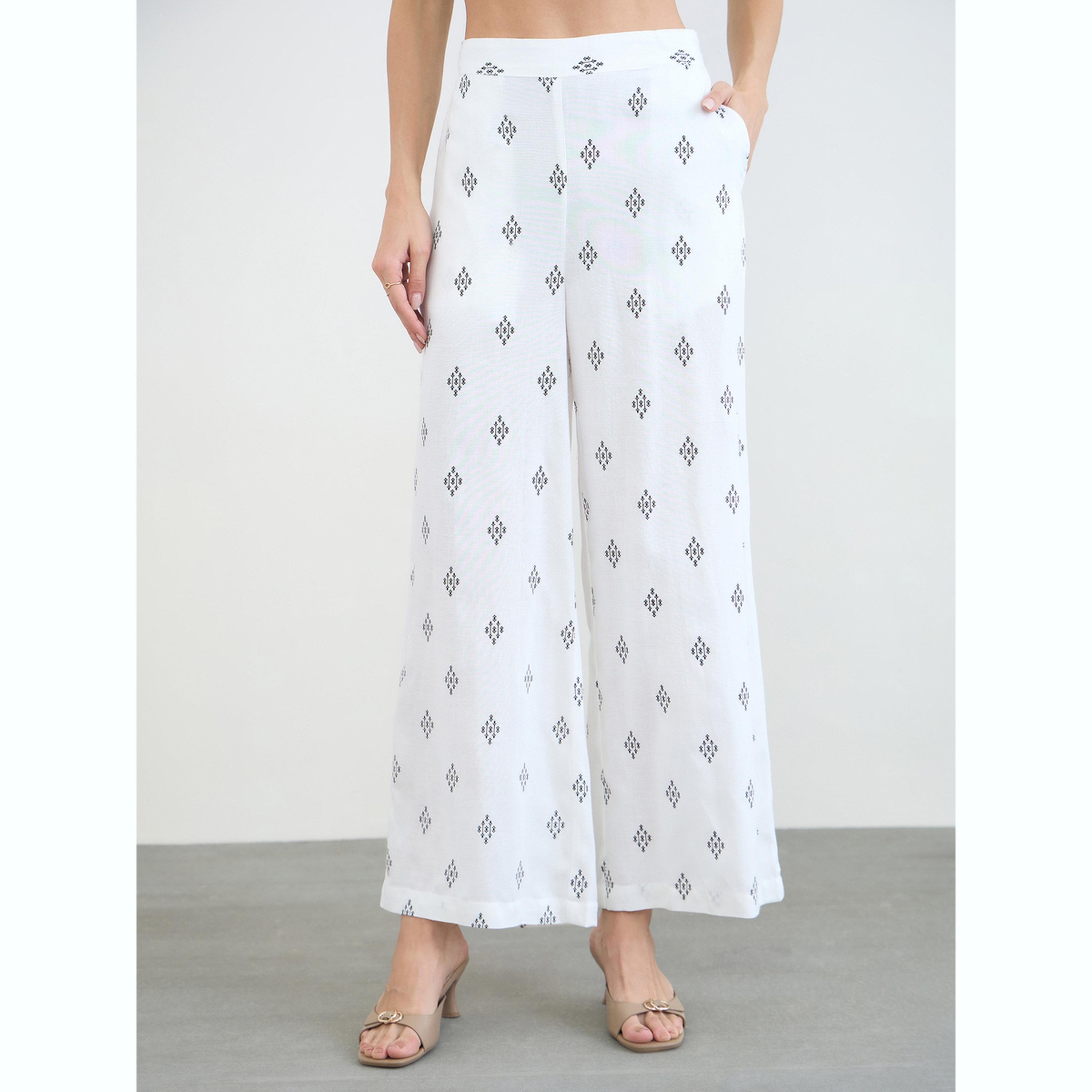 Styli White Printed Wide Leg Pants with Side Pocket-women-clothing-ethnicwear-bottoms-palazzos-image-1