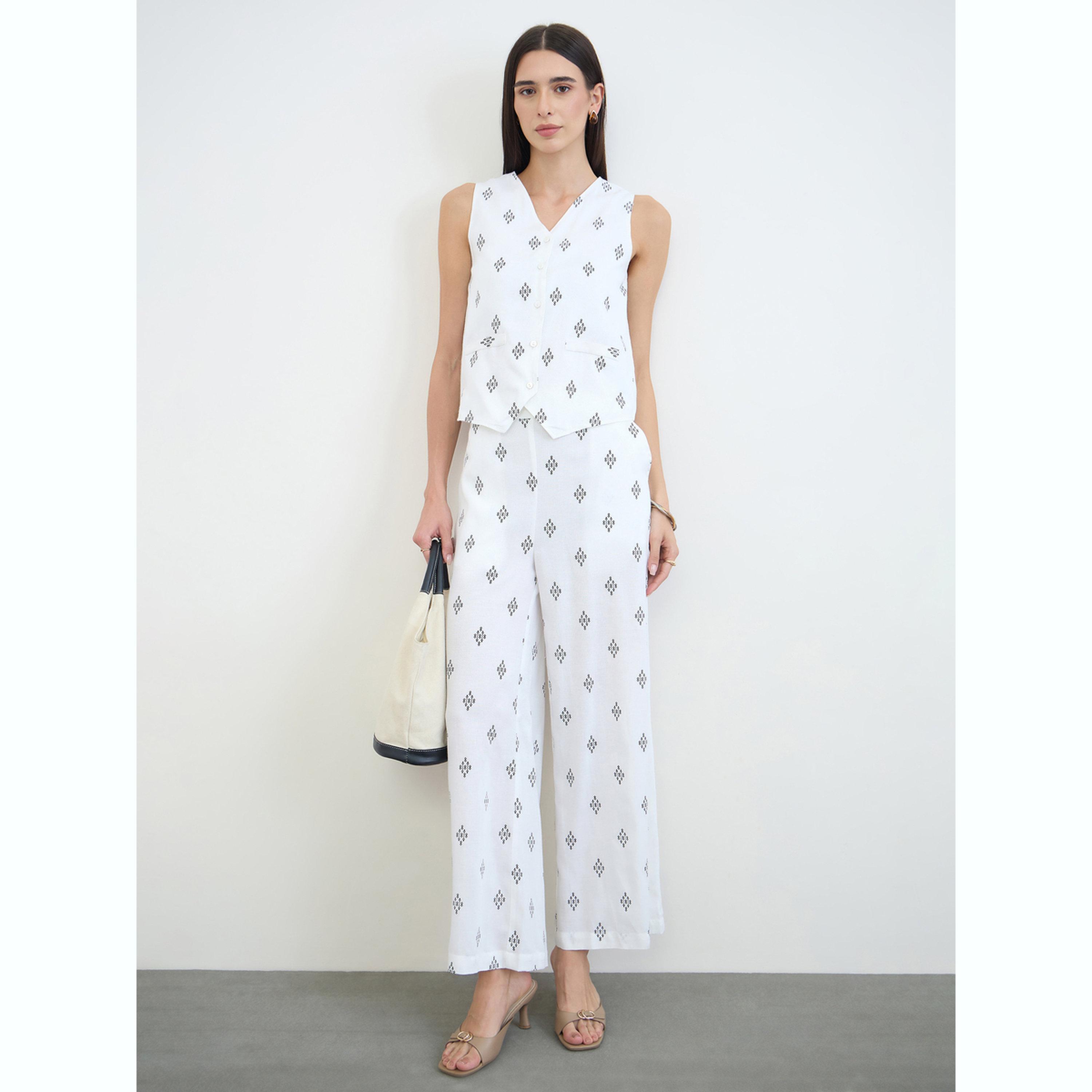 Styli White Printed Wide Leg Pants with Side Pocket-women-clothing-ethnicwear-bottoms-palazzos-image-2