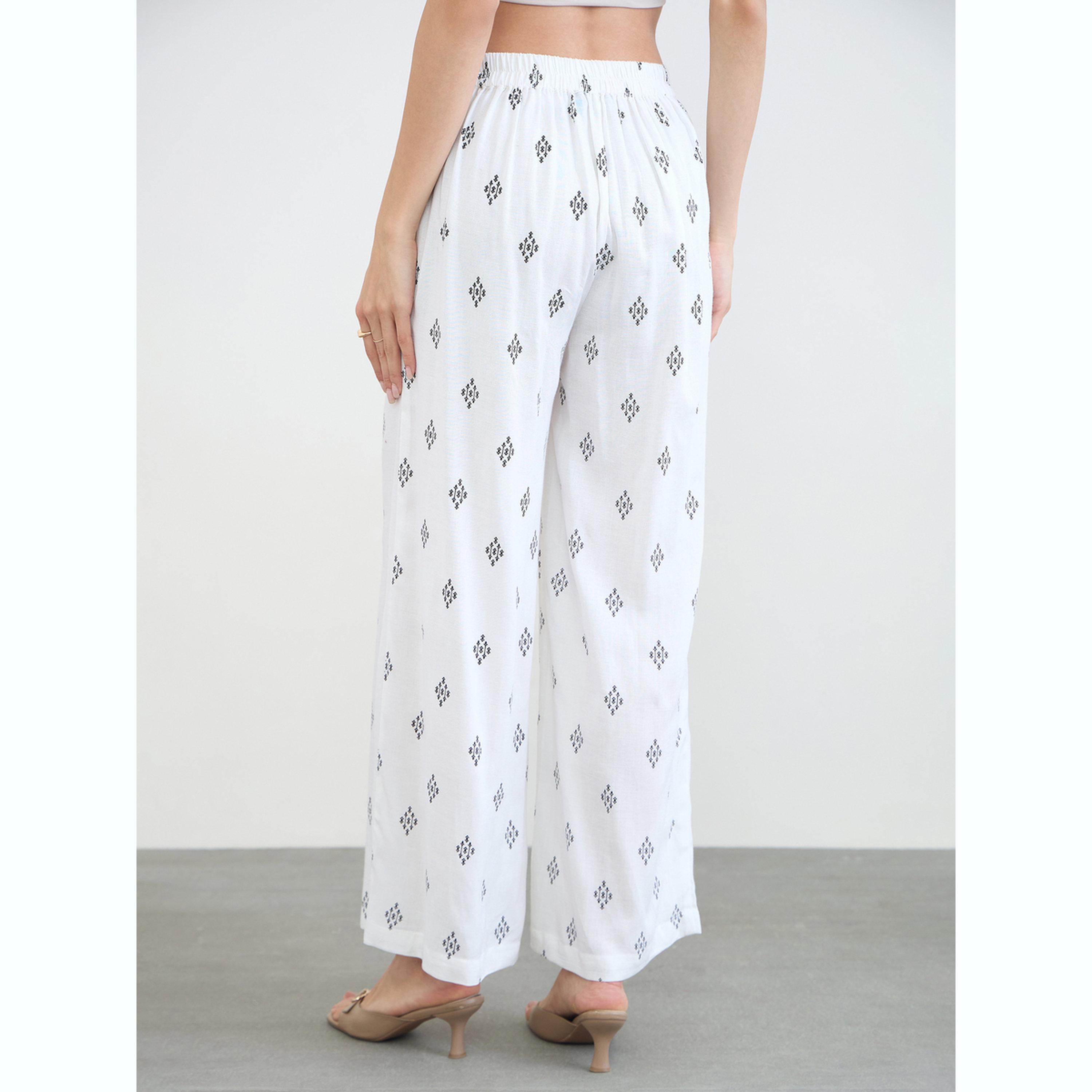 Styli White Printed Wide Leg Pants with Side Pocket-women-clothing-ethnicwear-bottoms-palazzos-image-4