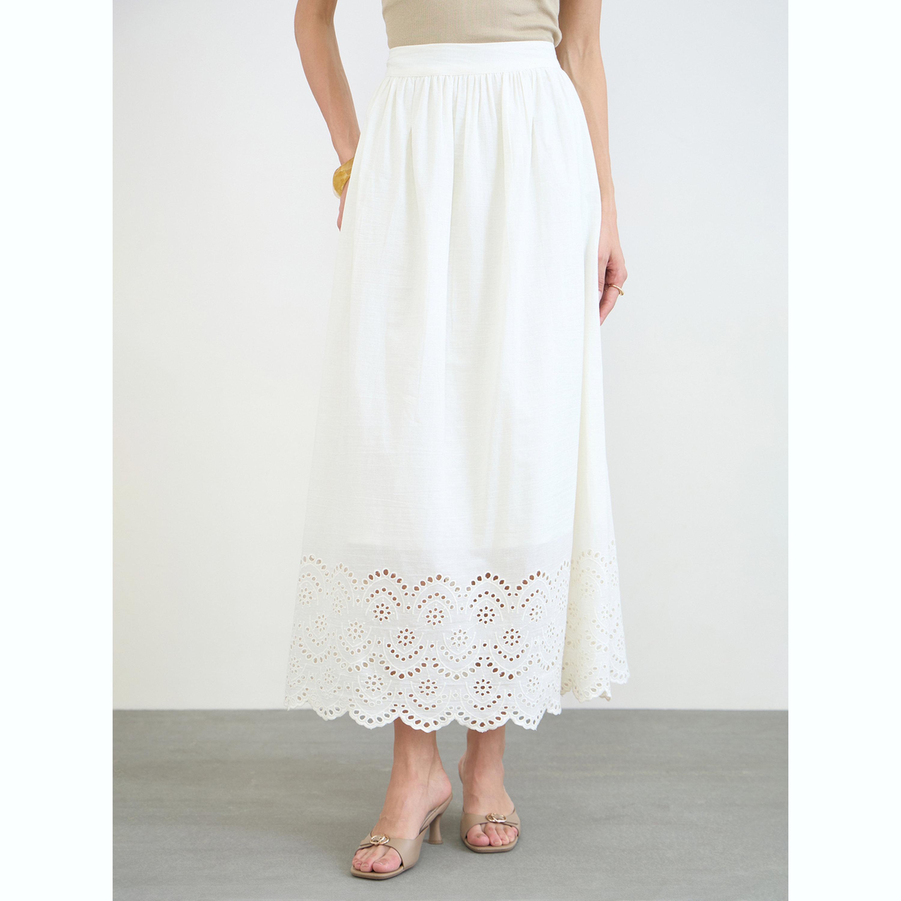 Styli Off White Schiffli Hem A-Line Maxi Skirt-women-clothing-bottoms-skirts-image-1