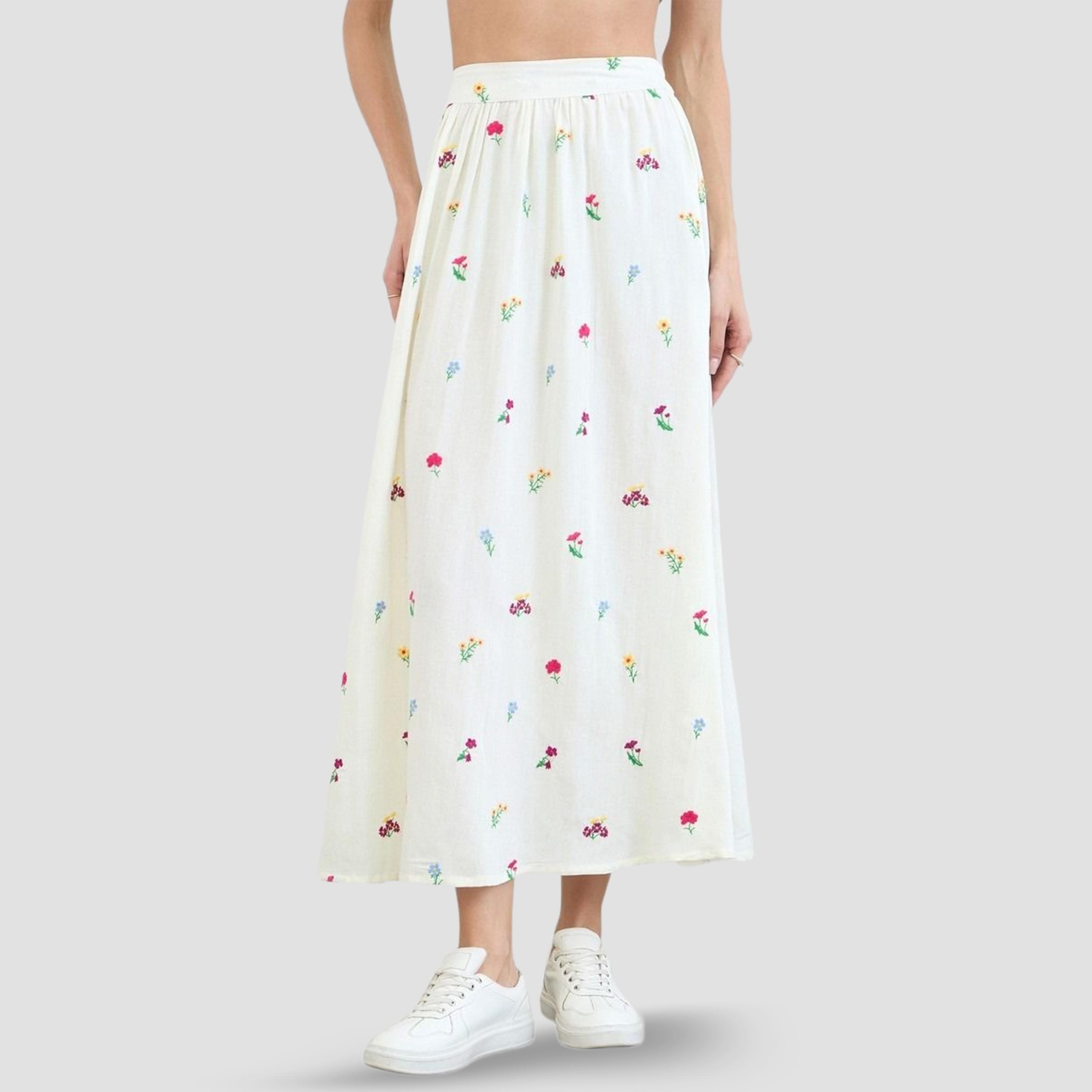 تنورة طويلة مطرزة بنقشة زهور-women-clothing-bottoms-skirts-image-1