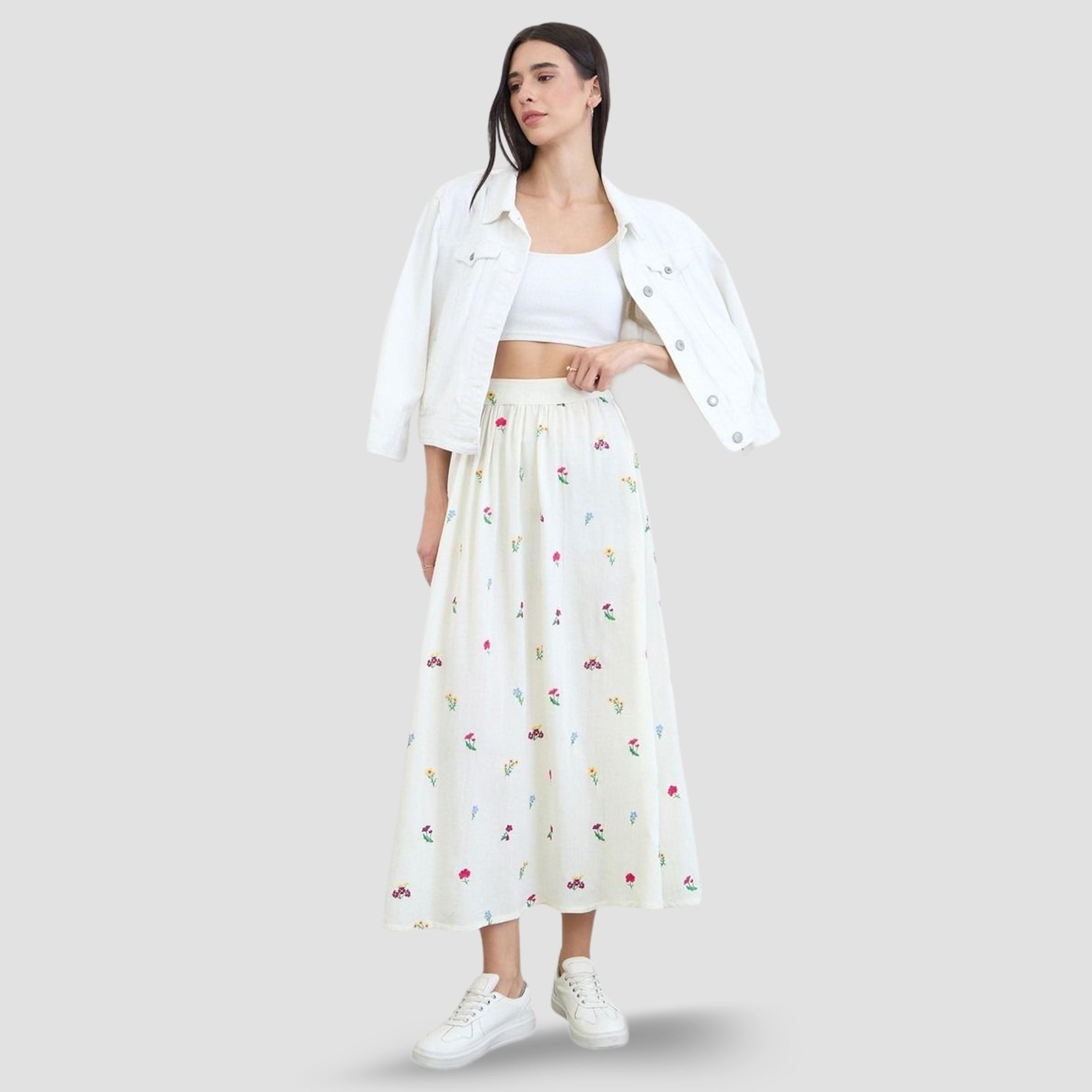 تنورة طويلة مطرزة بنقشة زهور-women-clothing-bottoms-skirts-image-2