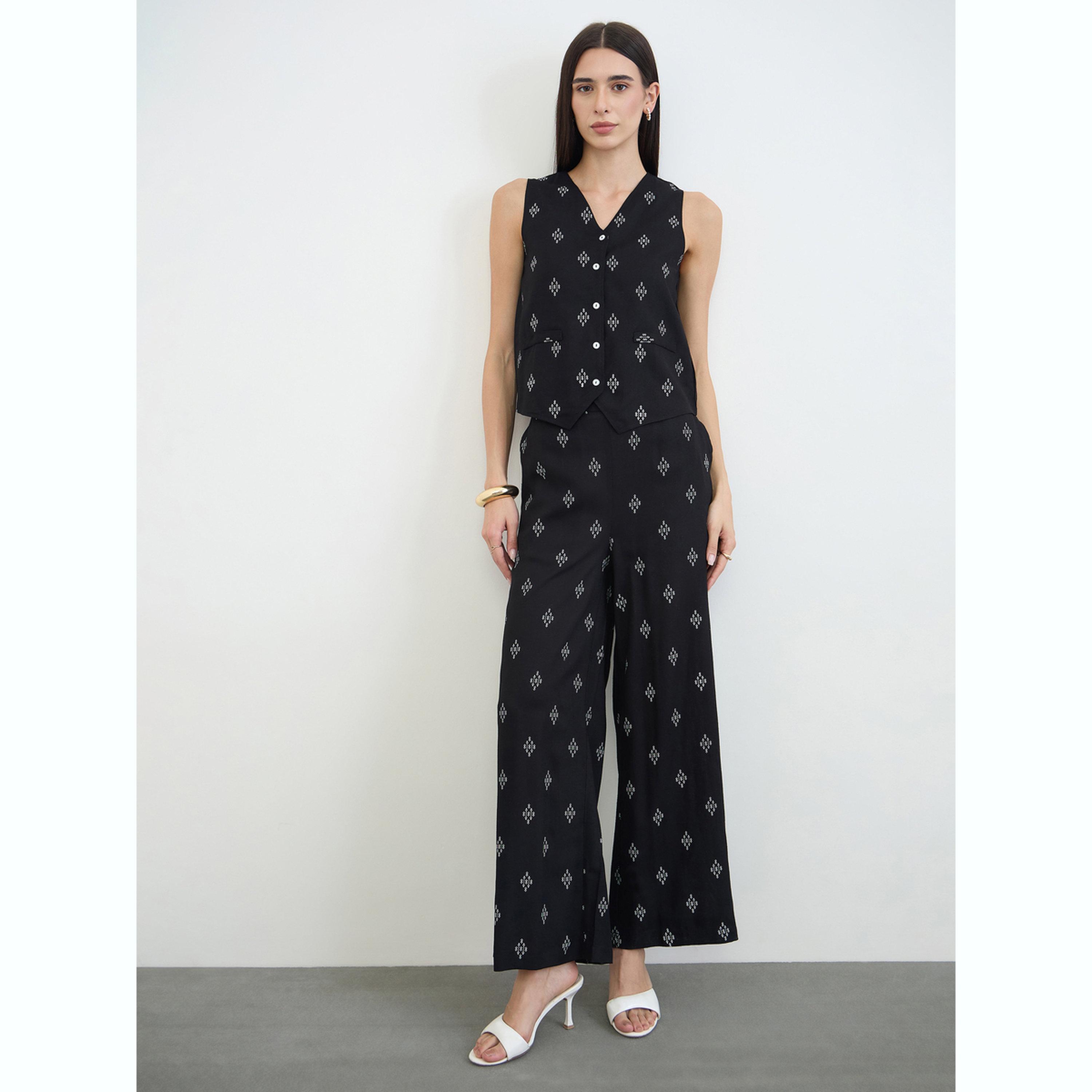 Styli Black Sleeveless Printed Waistcoat-women-clothing-shirtsandblouses-blouses-image-2