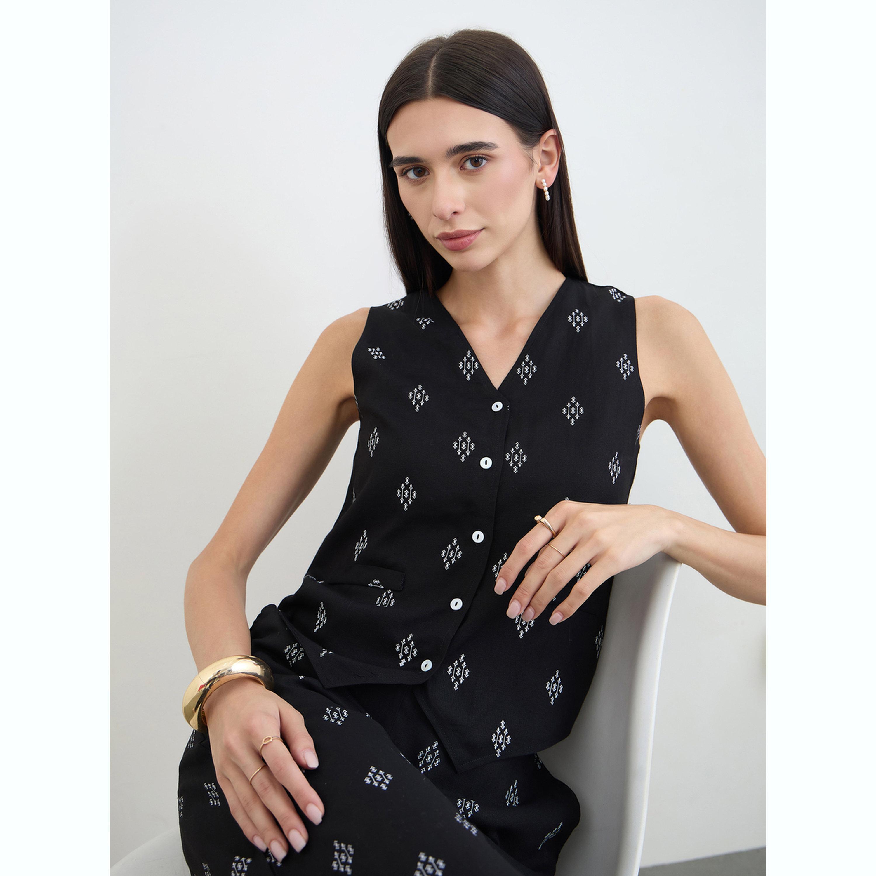 Styli Black Sleeveless Printed Waistcoat-women-clothing-shirtsandblouses-blouses-image-3