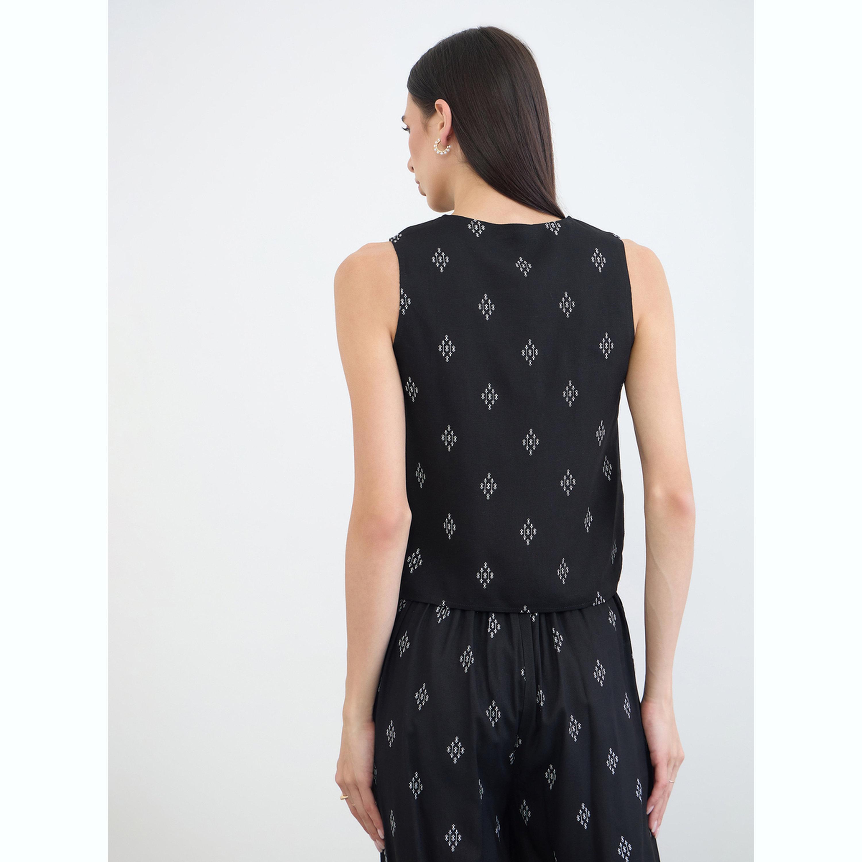 Styli Black Sleeveless Printed Waistcoat-women-clothing-shirtsandblouses-blouses-image-4