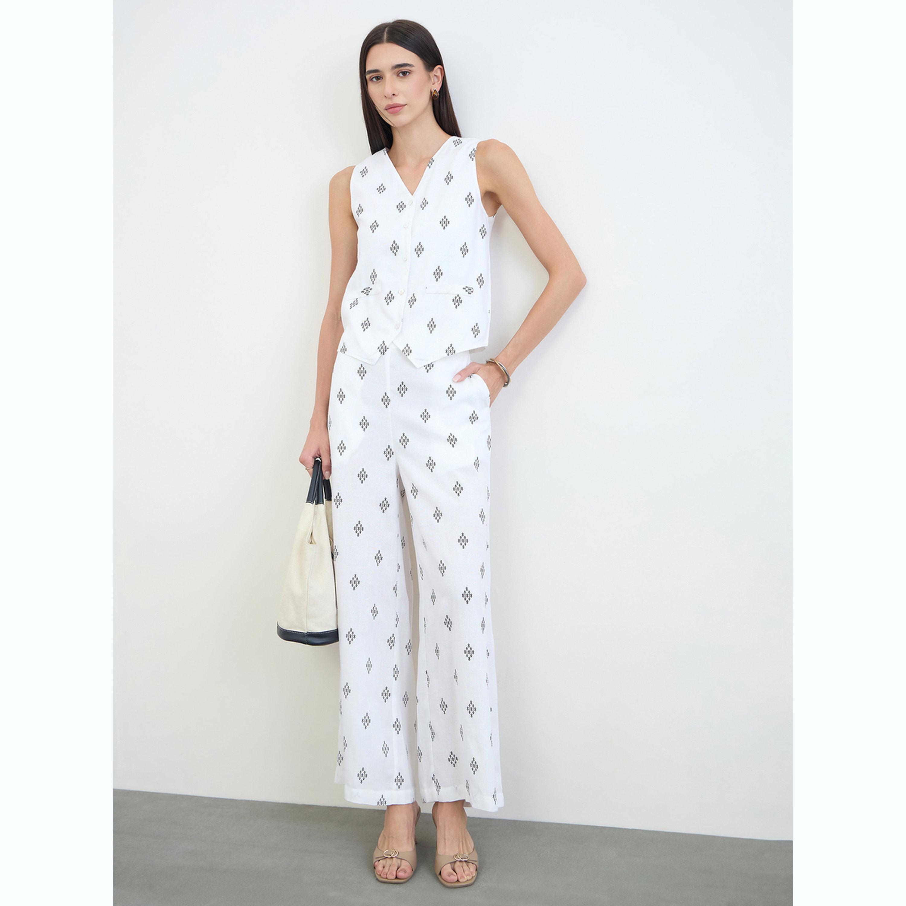 Styli White Sleeveless Printed Waistcoat-women-clothing-shirtsandblouses-blouses-image-2