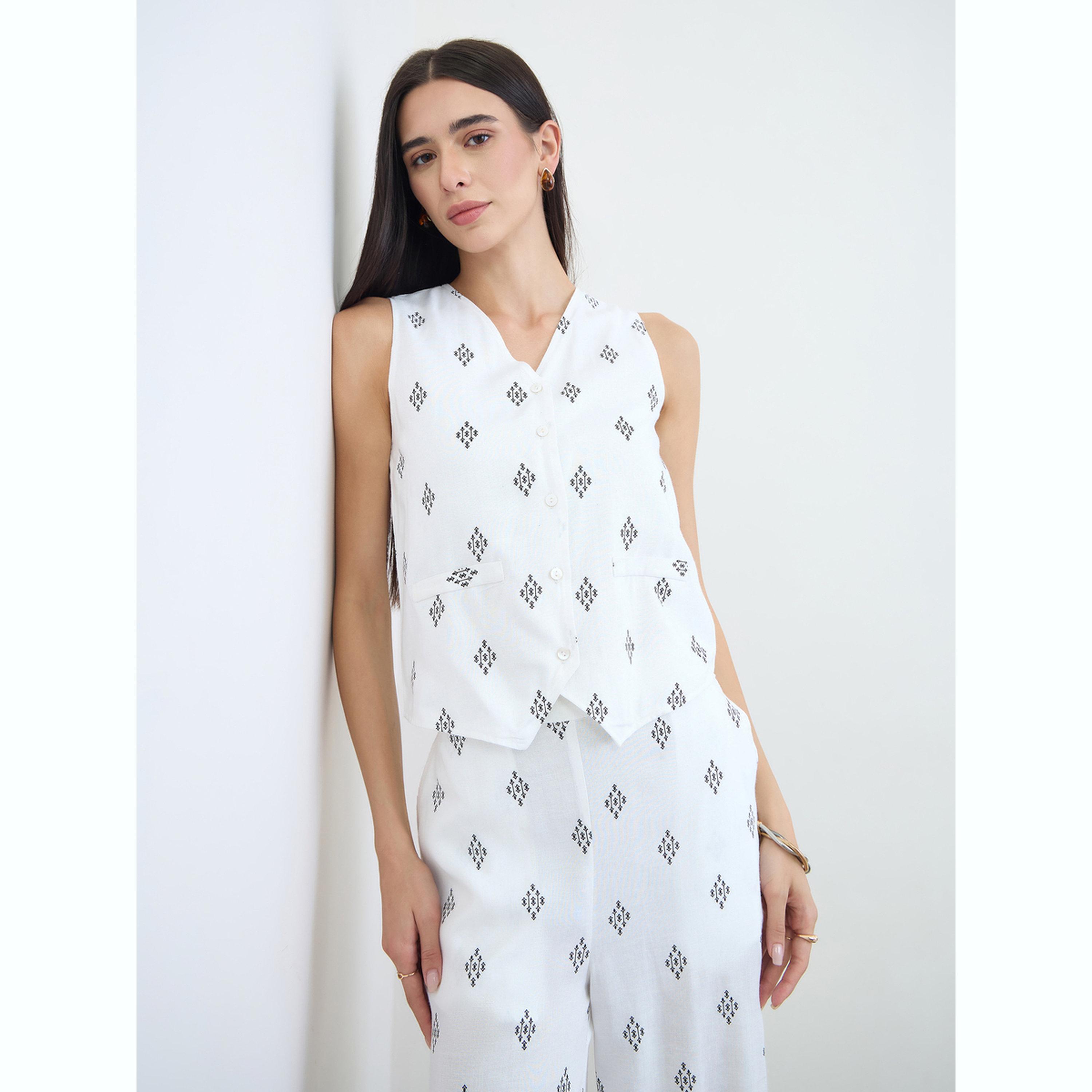 Styli White Sleeveless Printed Waistcoat-women-clothing-shirtsandblouses-blouses-image-3