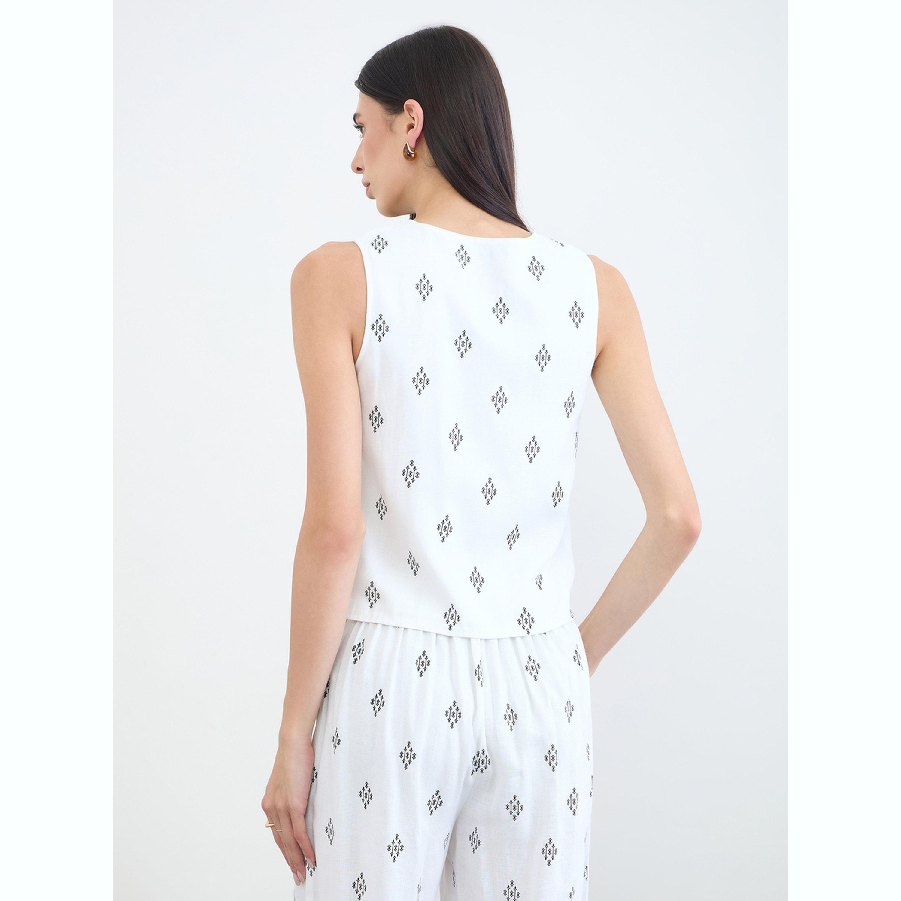 Styli White Sleeveless Printed Waistcoat-women-clothing-shirtsandblouses-blouses-image-4