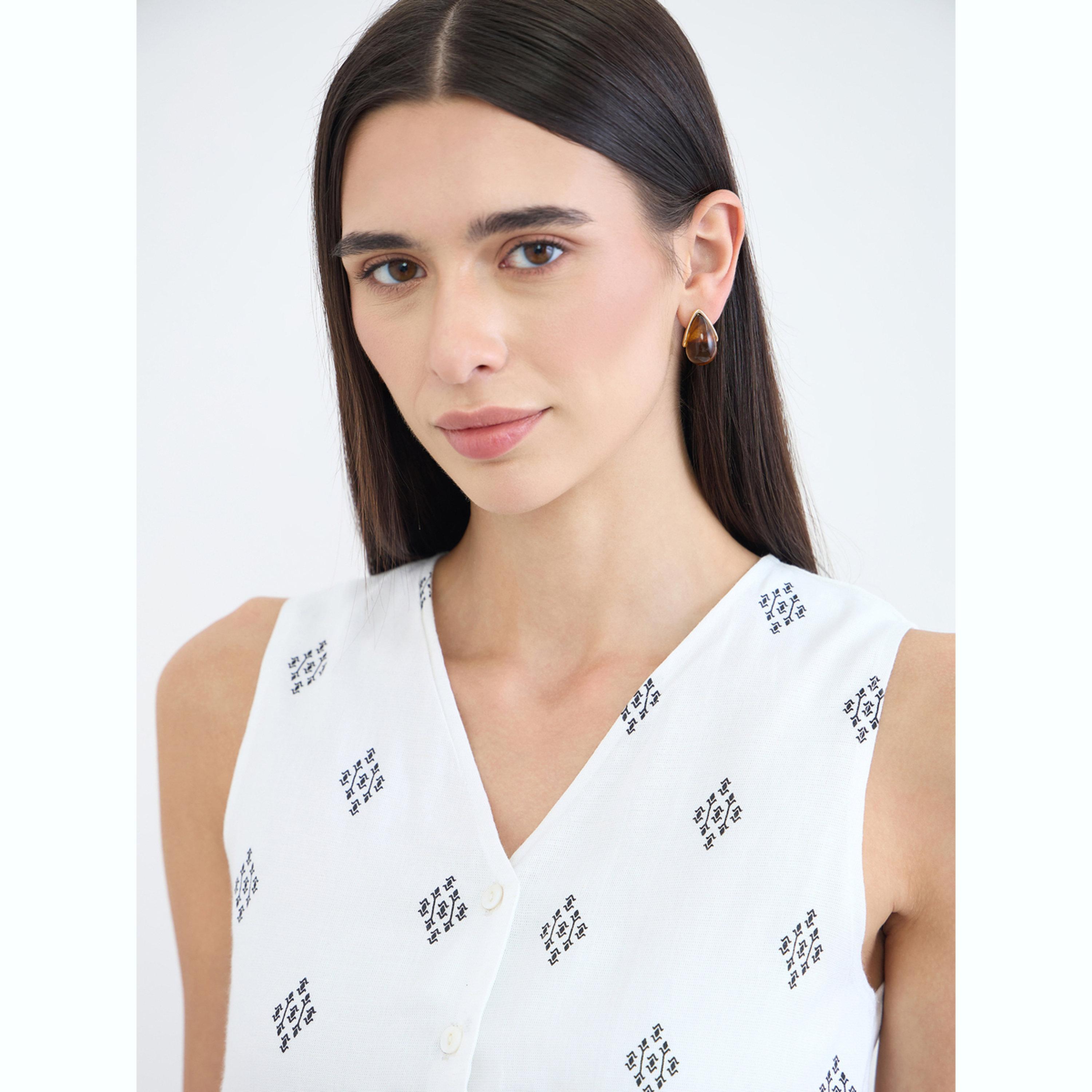 Styli White Sleeveless Printed Waistcoat-women-clothing-shirtsandblouses-blouses-image-5
