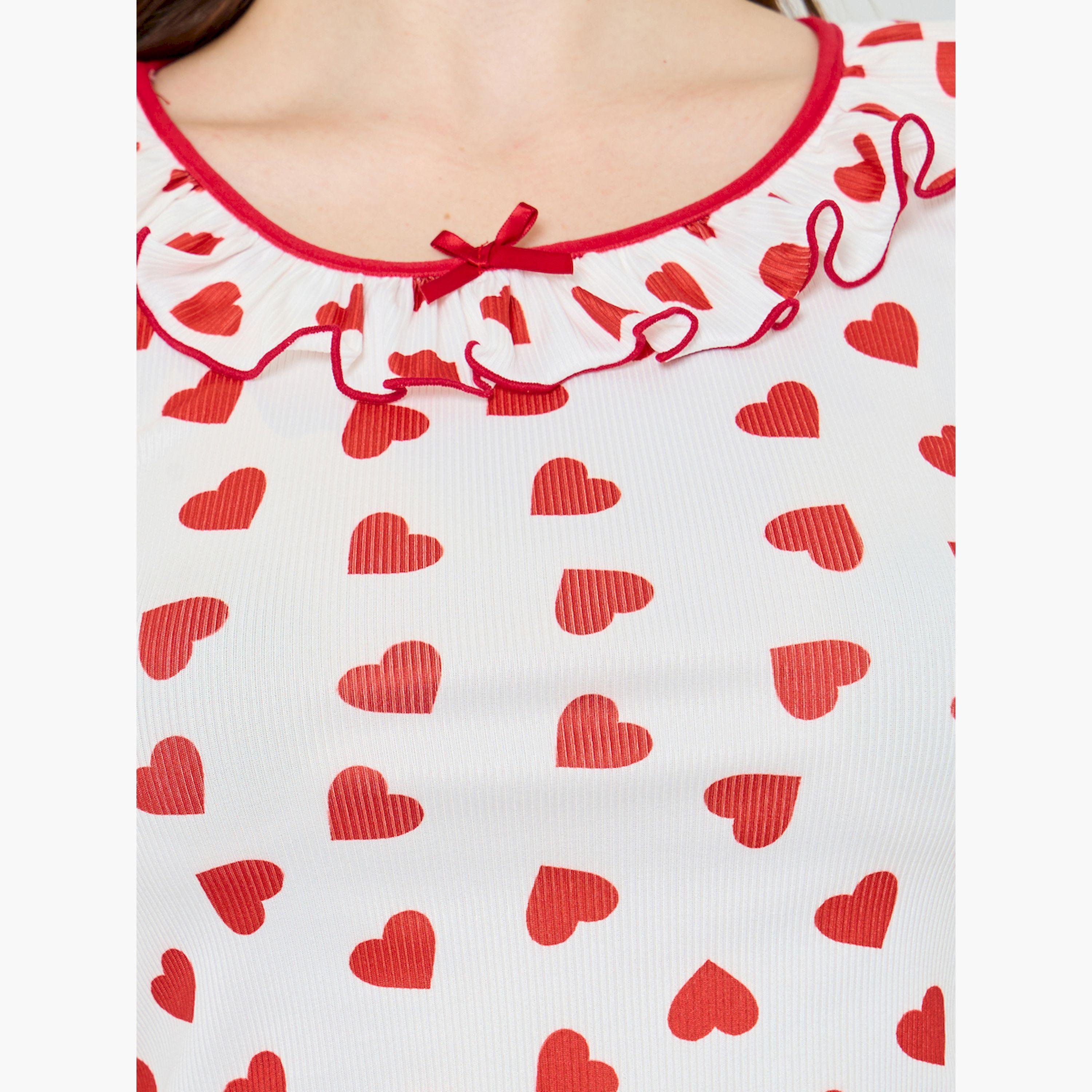 Styli Heart Printed Crop T-Shirt and Shorts Pyjama Set-women-clothing-nightwear-pyjamas-shortsets-image-5