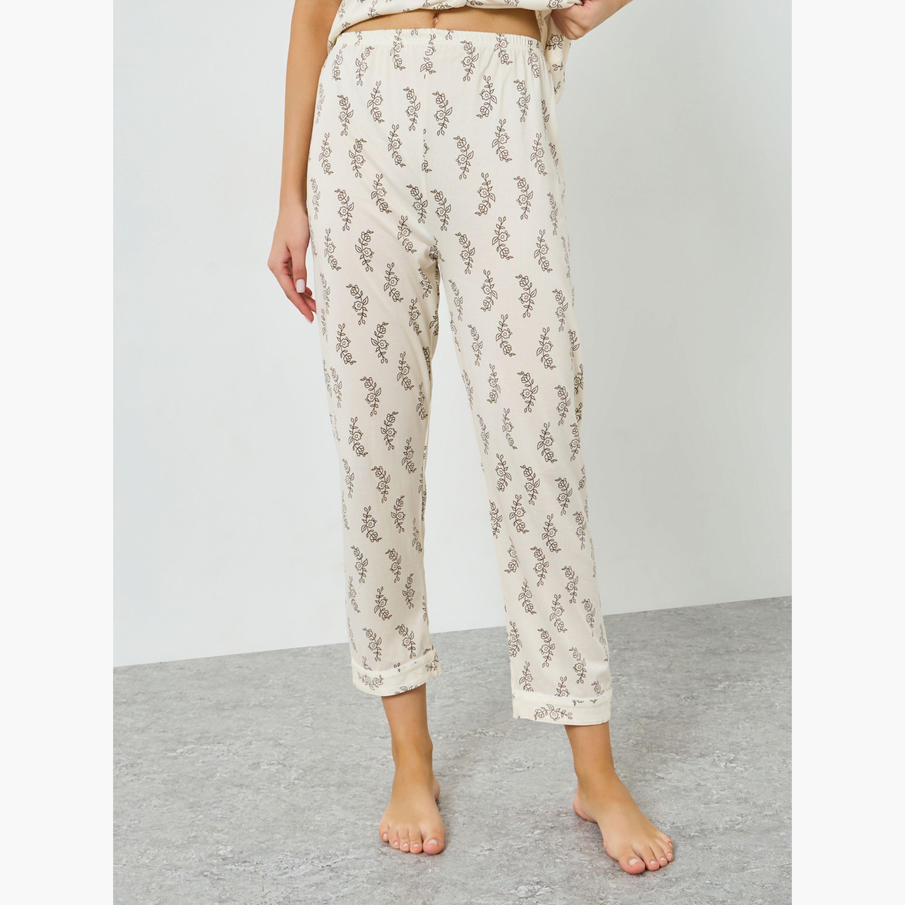مجموعة من بيجاما وقميص بطبعة ورق شجر وأكمام قصيرة-women-clothing-nightwear-pyjamas-longsets-image-5
