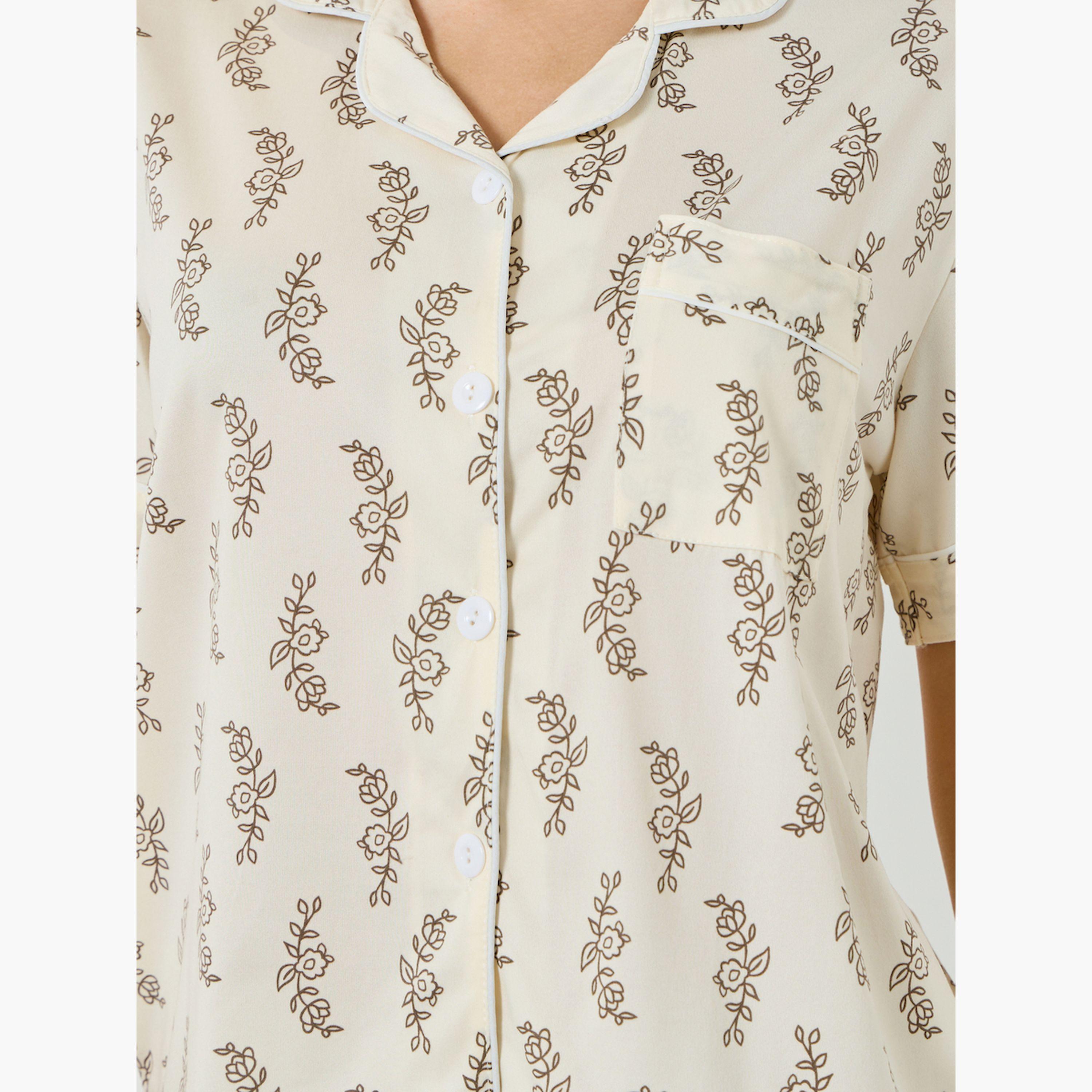 مجموعة من بيجاما وقميص بطبعة ورق شجر وأكمام قصيرة-women-clothing-nightwear-pyjamas-longsets-image-6
