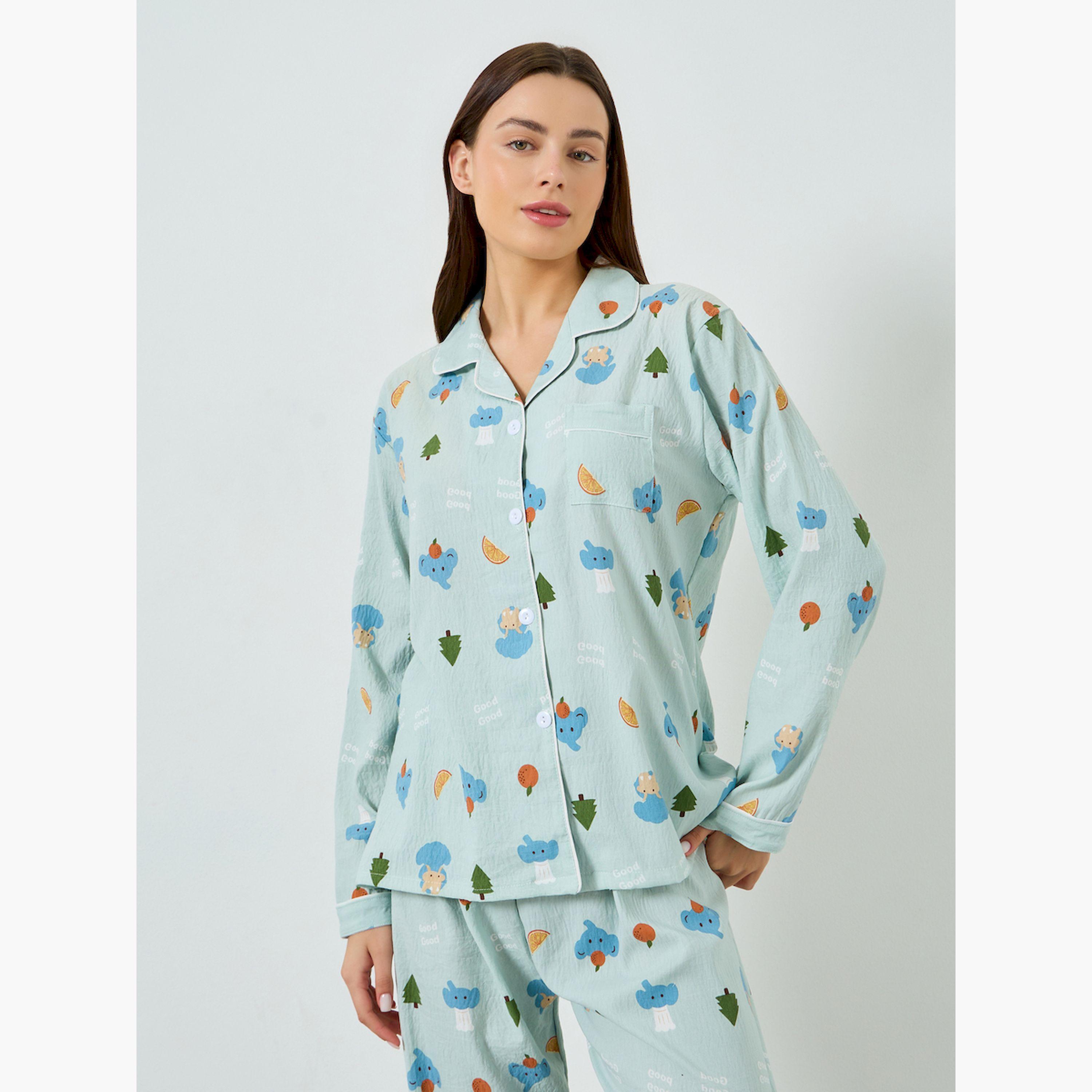 مجموعة من بيجاما وقميص بطبعة جرافيك وأكمام طويلة-women-clothing-nightwear-pyjamas-longsets-image-3