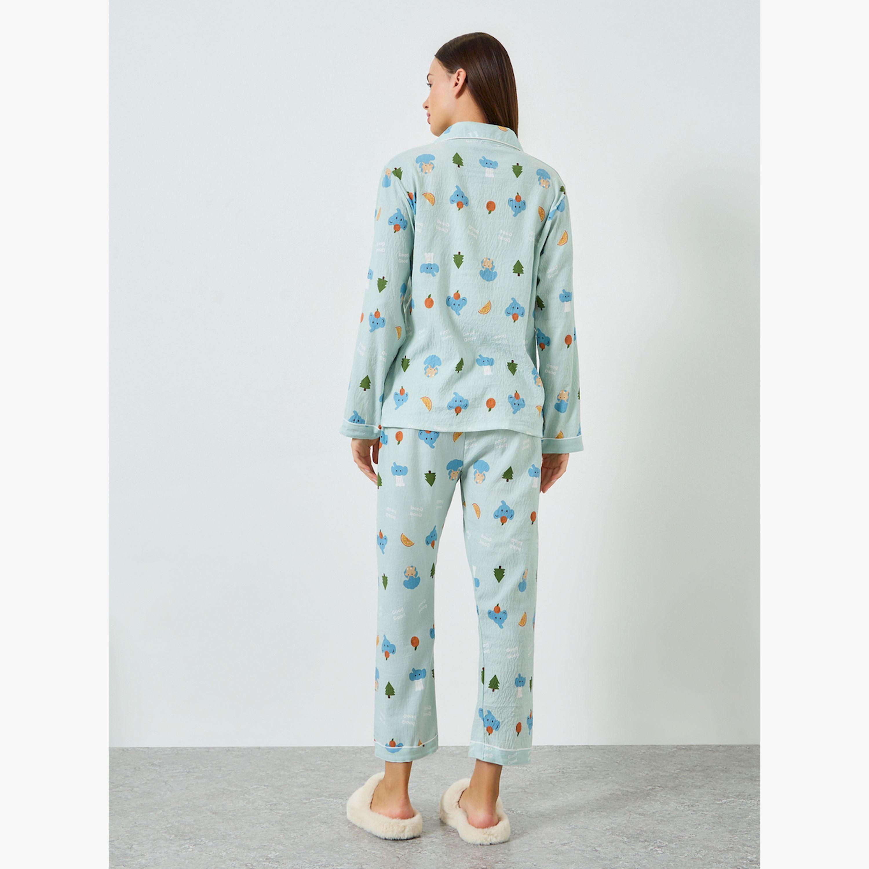 مجموعة من بيجاما وقميص بطبعة جرافيك وأكمام طويلة-women-clothing-nightwear-pyjamas-longsets-image-4