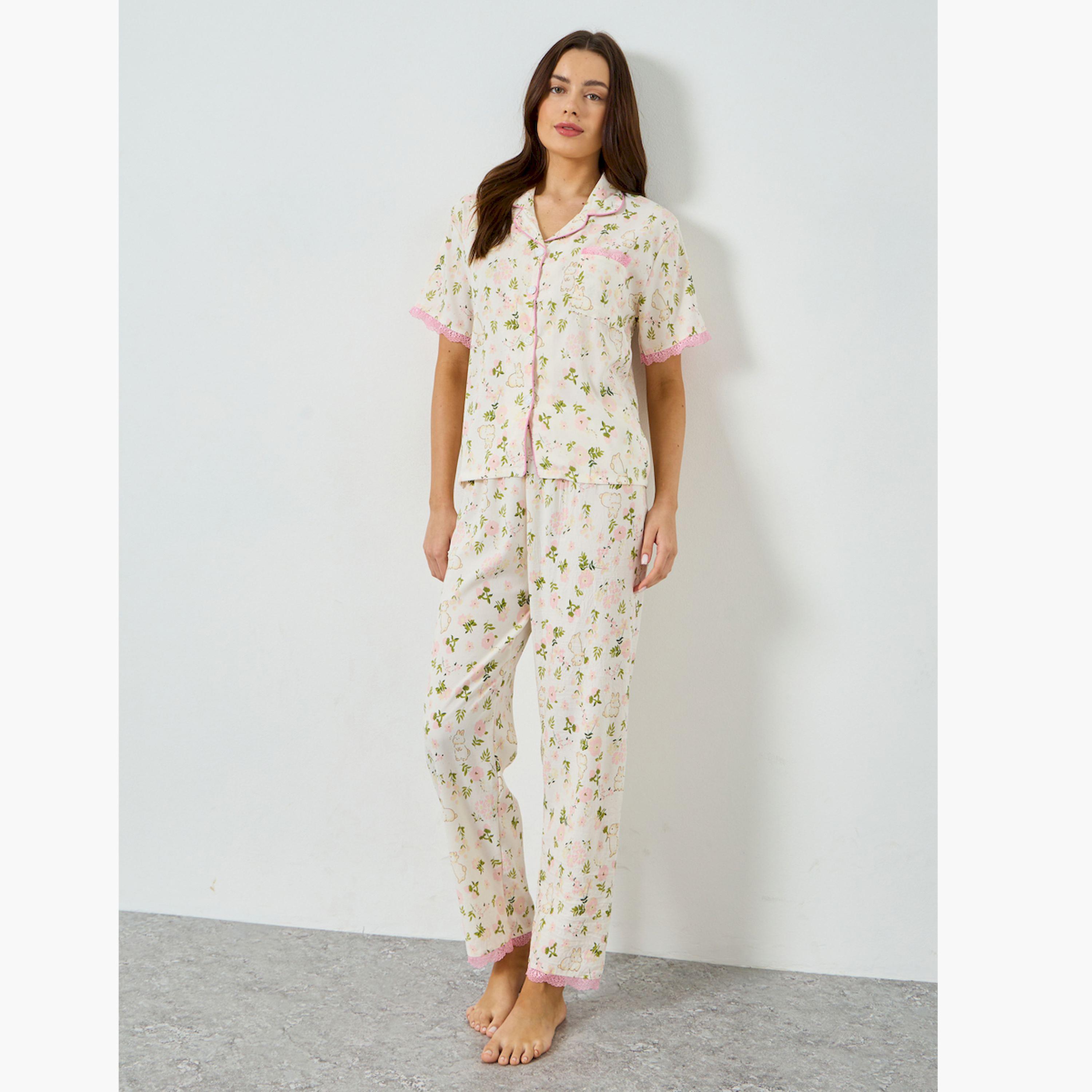 Styli Floral Print Shirt and Pyjama Set-women-clothing-nightwear-pyjamas-longsets-image-1