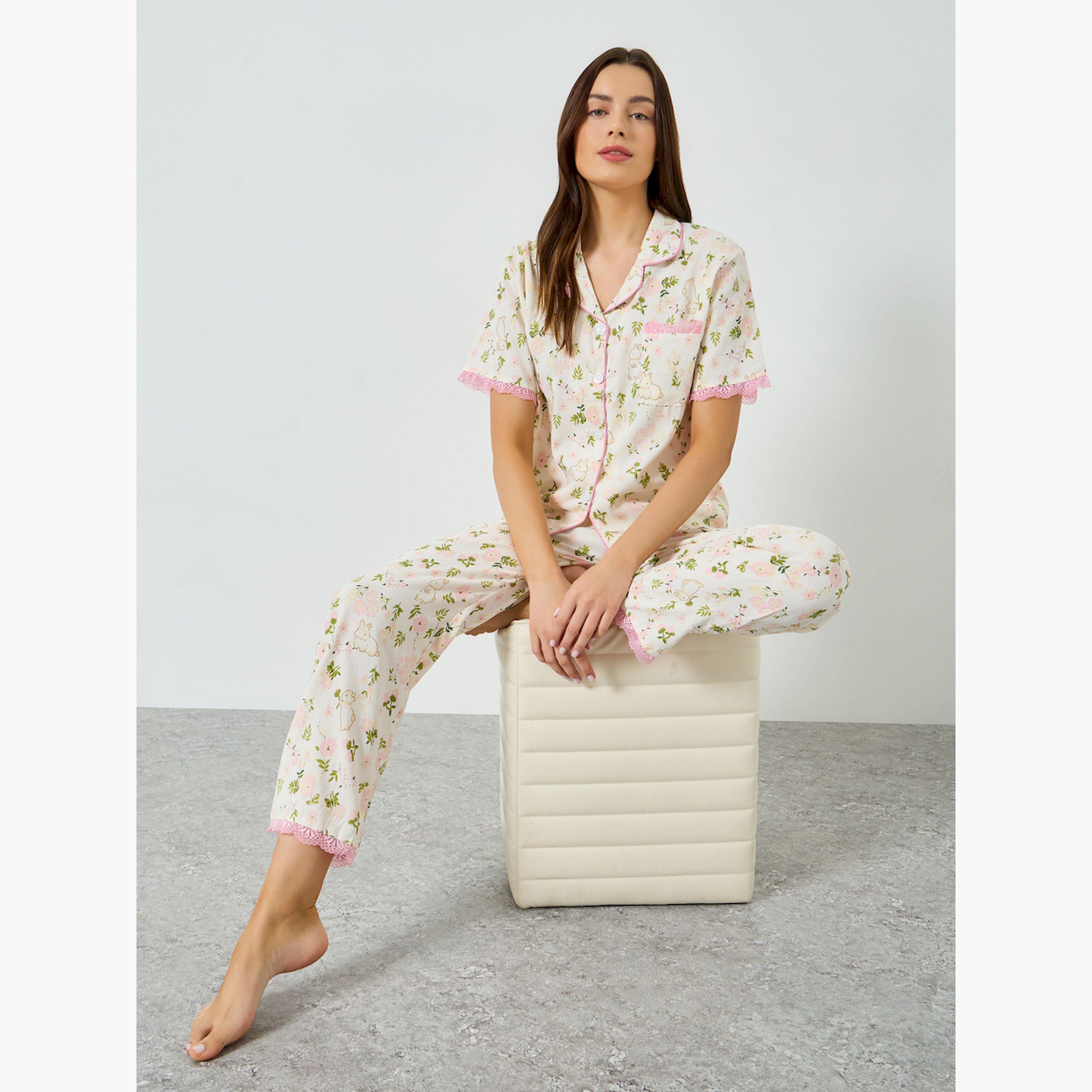 Styli Floral Print Shirt and Pyjama Set-women-clothing-nightwear-pyjamas-longsets-image-2