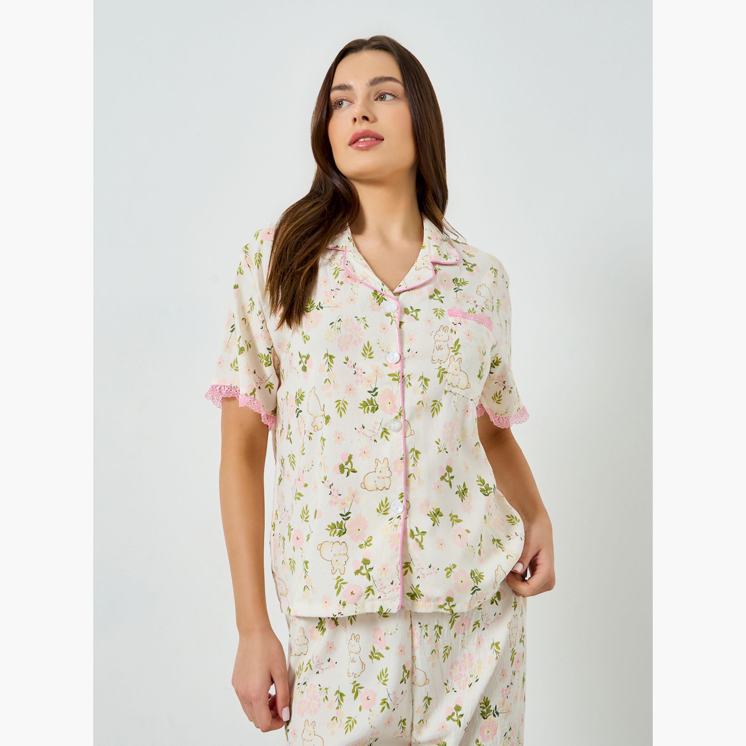 Styli Floral Print Shirt and Pyjama Set-women-clothing-nightwear-pyjamas-longsets-image-3