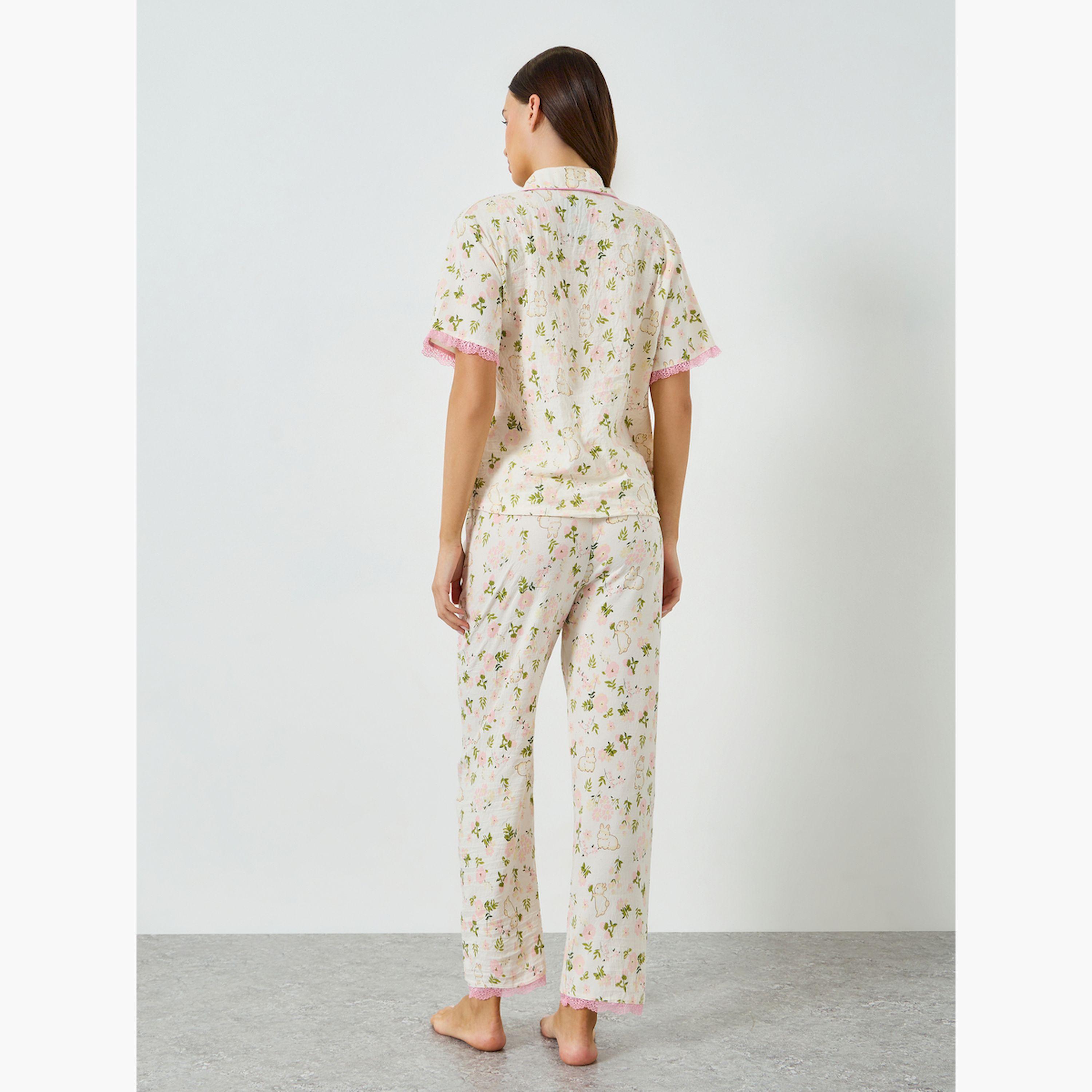 Styli Floral Print Shirt and Pyjama Set-women-clothing-nightwear-pyjamas-longsets-image-4