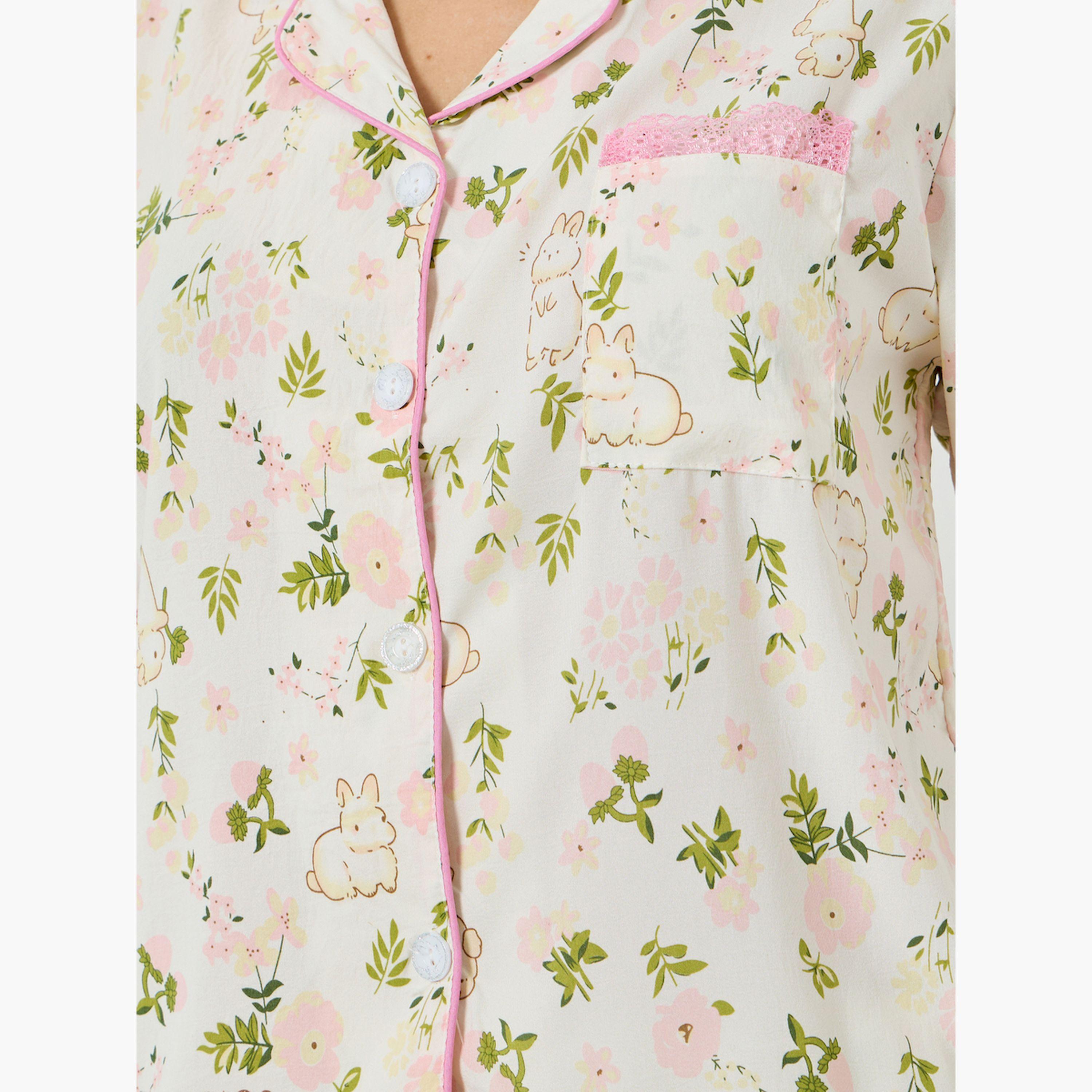 Styli Floral Print Shirt and Pyjama Set-women-clothing-nightwear-pyjamas-longsets-image-6