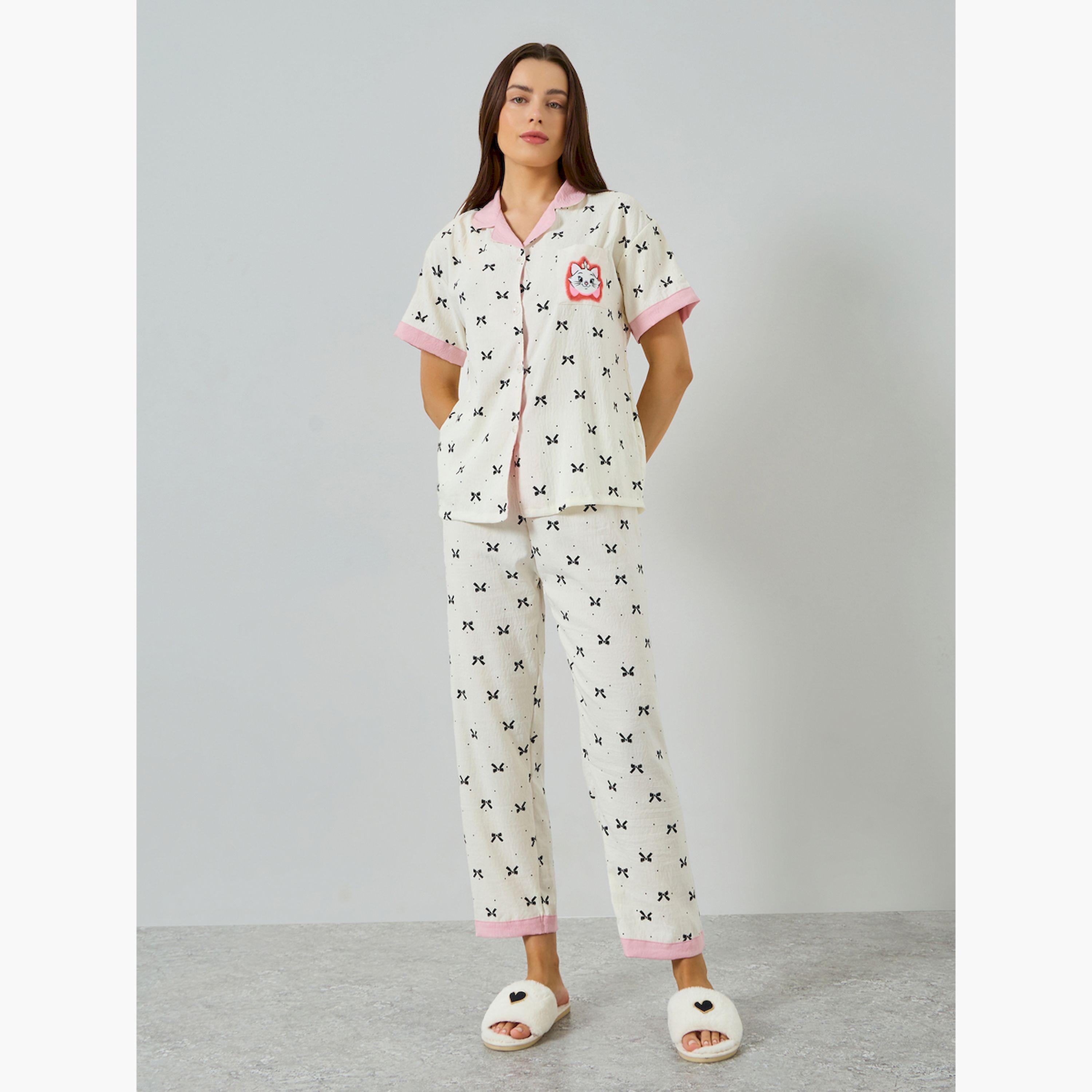 Styli Pack of 3 - Cat Bow Print Shirt, Short and Pyjama Set-women-clothing-nightwear-pyjamas-longsets-image-2