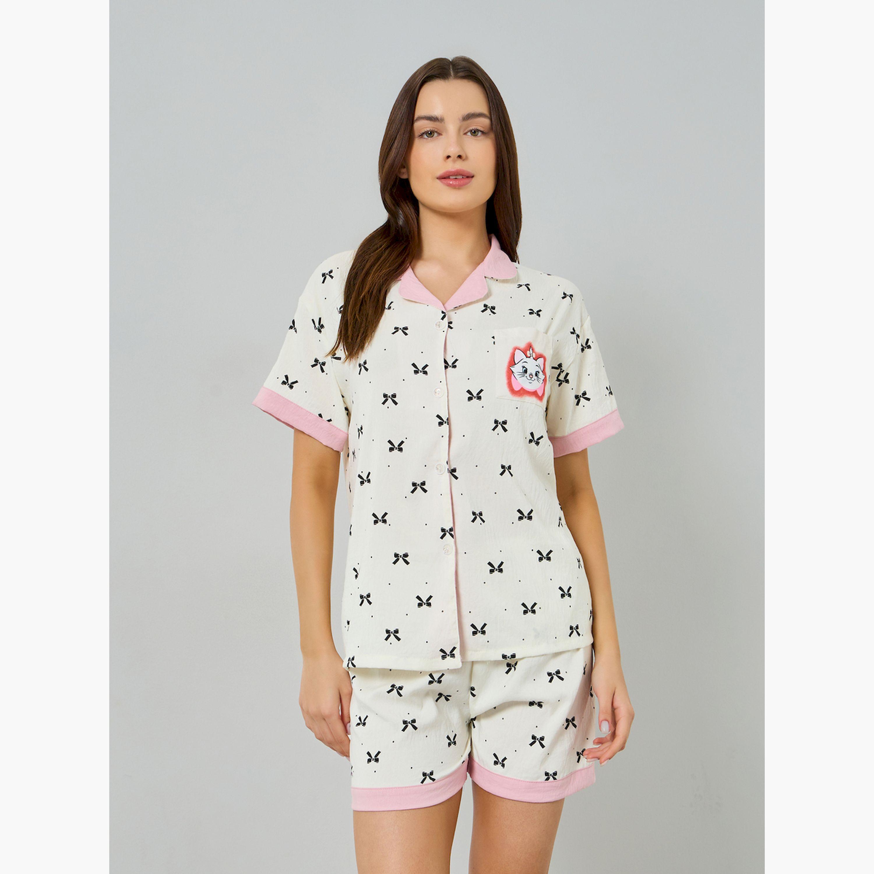 Styli Pack of 3 - Cat Bow Print Shirt, Short and Pyjama Set-women-clothing-nightwear-pyjamas-longsets-image-3