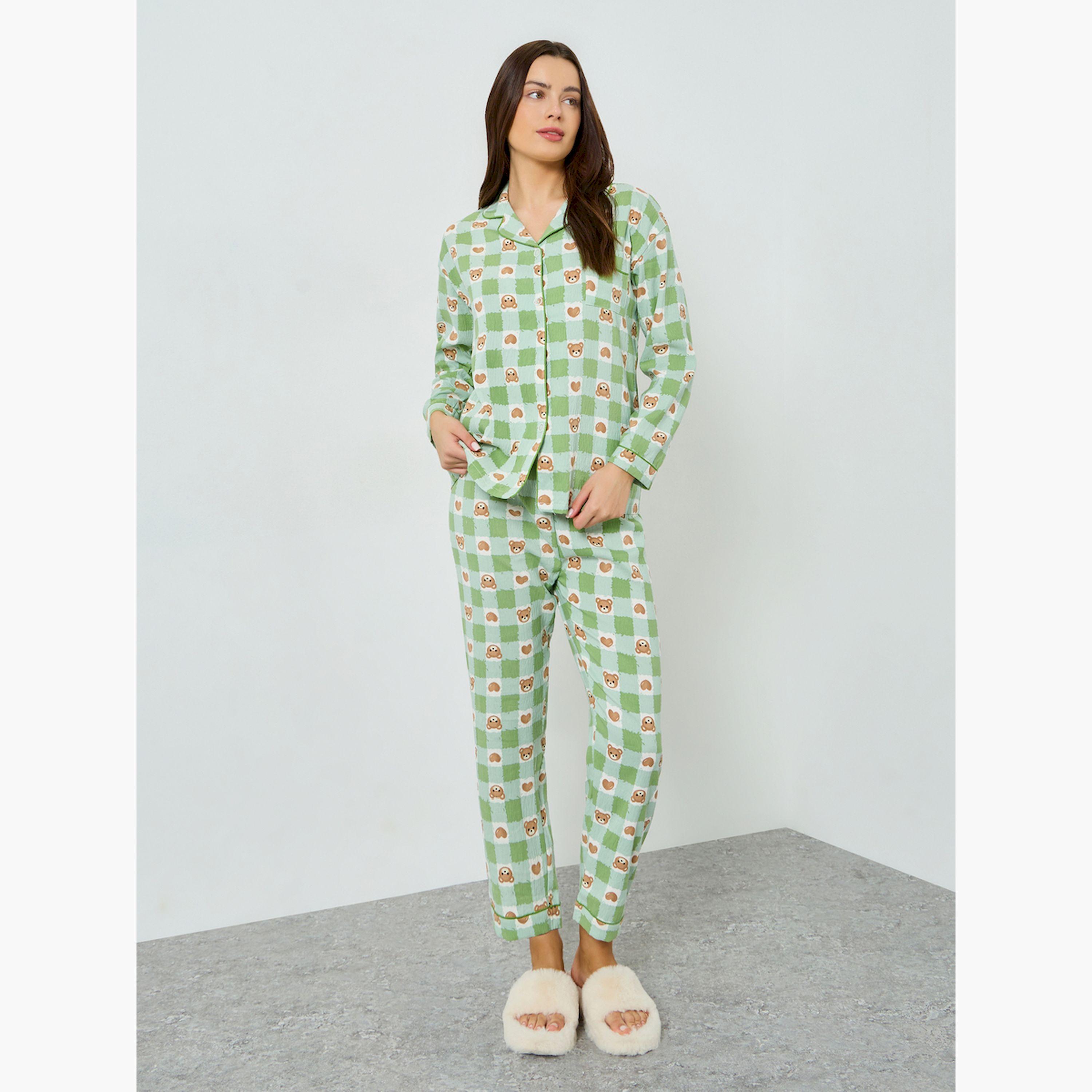 مجموعة من بيجاما وقميص بطبعة دب-women-clothing-nightwear-pyjamas-longsets-image-1