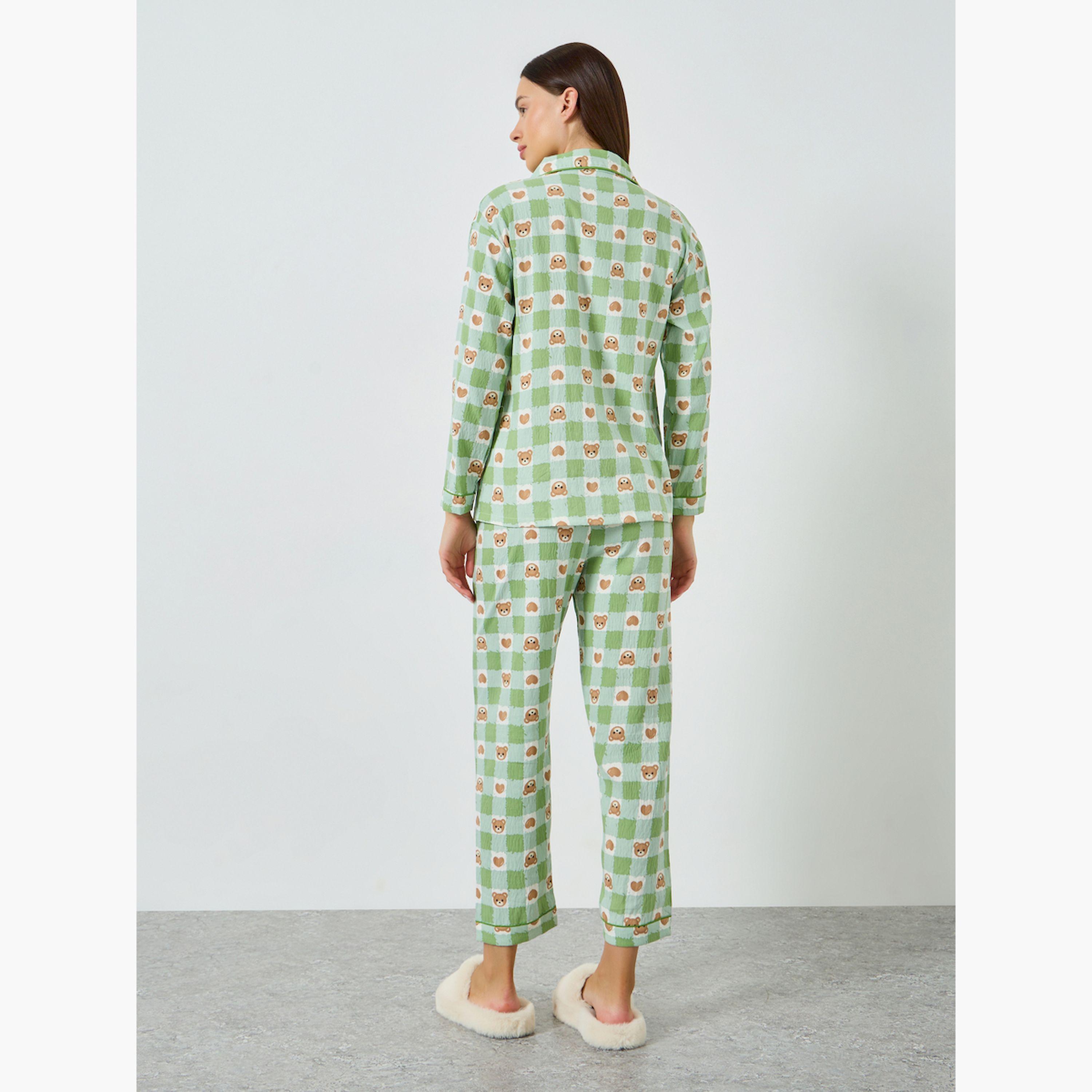 مجموعة من بيجاما وقميص بطبعة دب-women-clothing-nightwear-pyjamas-longsets-image-3