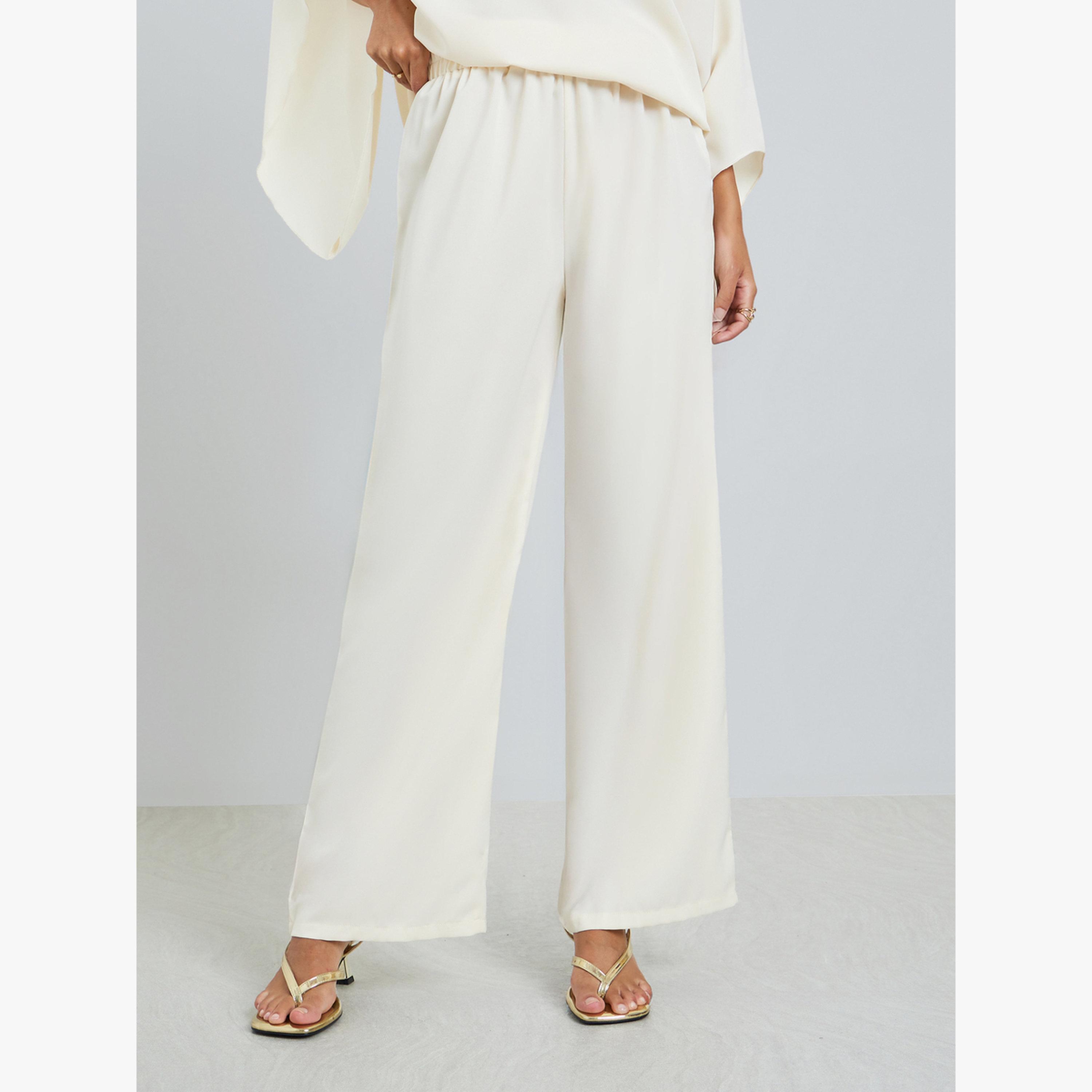 Styli Cream Flared Sleeve Top and Pants Co-Ords-women-clothing-coordsets-image-4