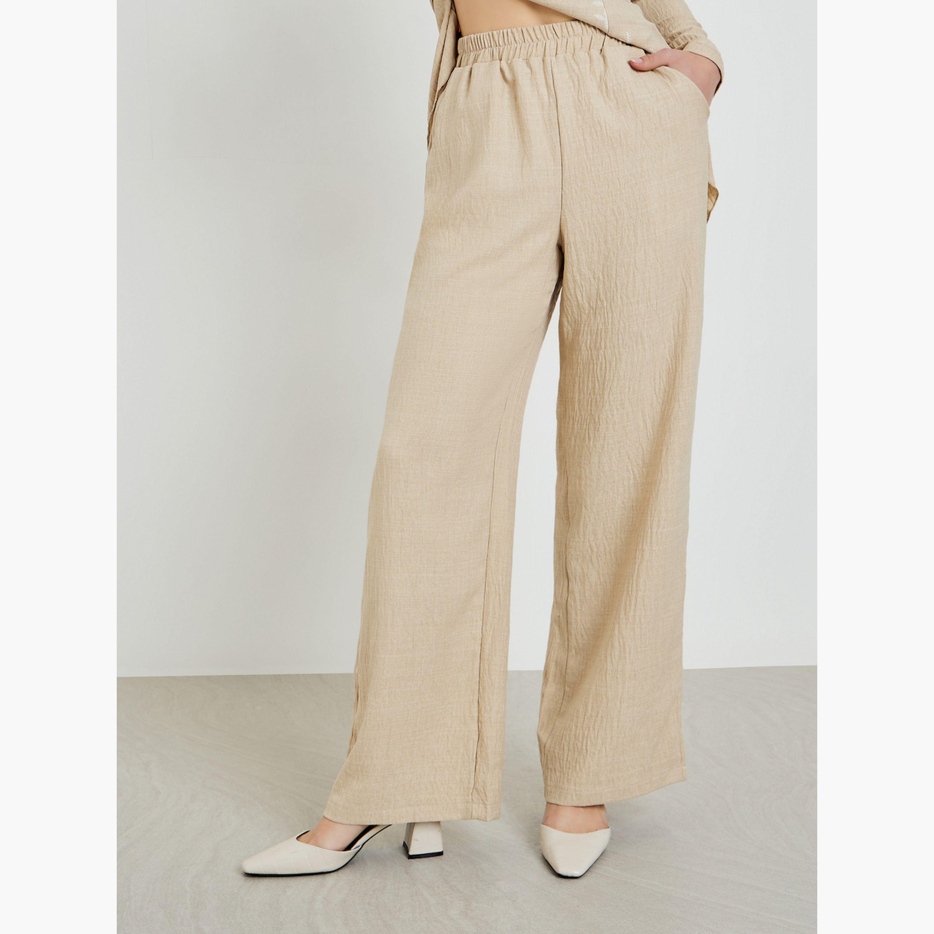 Styli Beige Embroidered Textured Top and Wide Leg Pants Co-Ords-women-clothing-coordsets-image-5