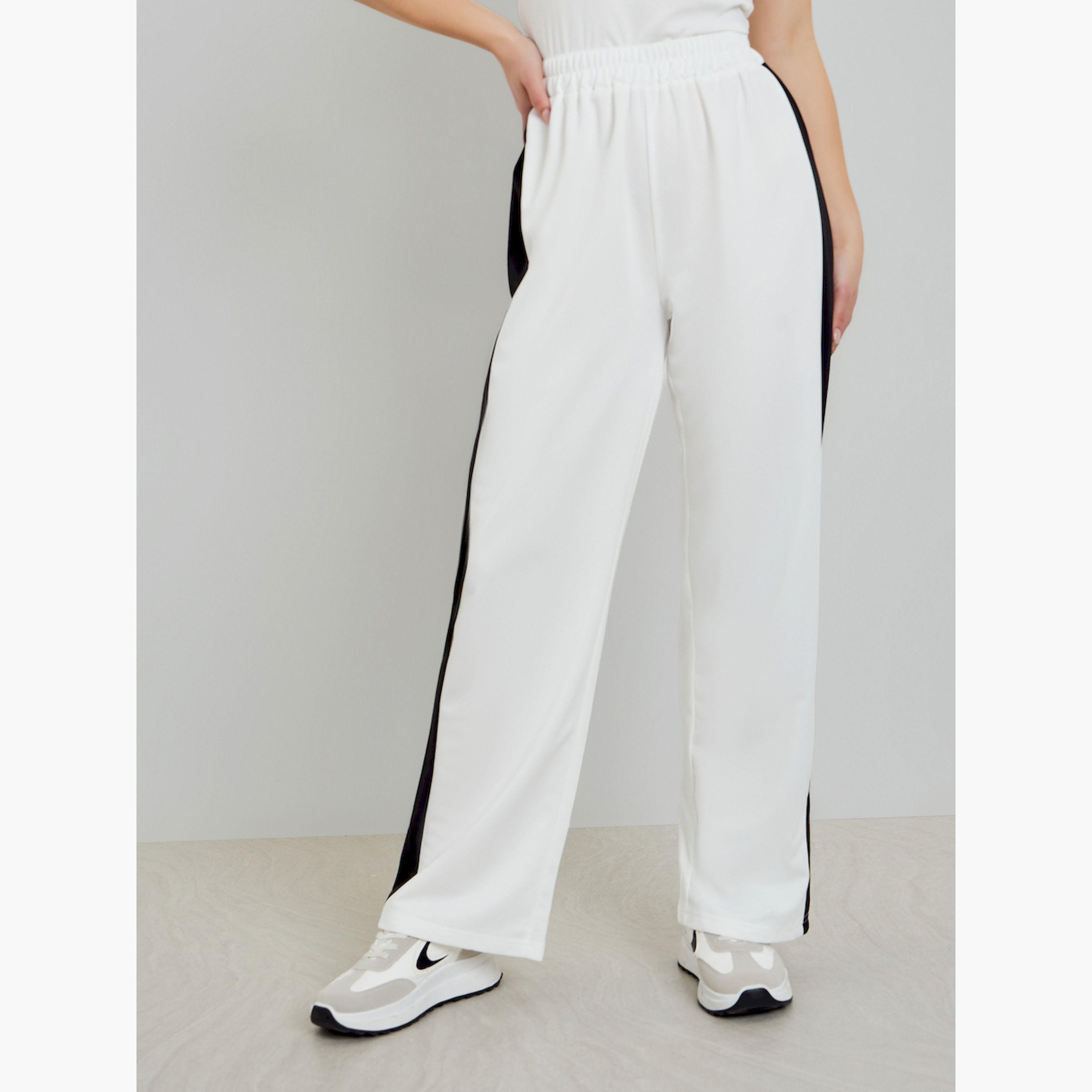 Styli White Wide Leg Joggers with Side Stripe-women-clothing-bottoms-joggers-image-1