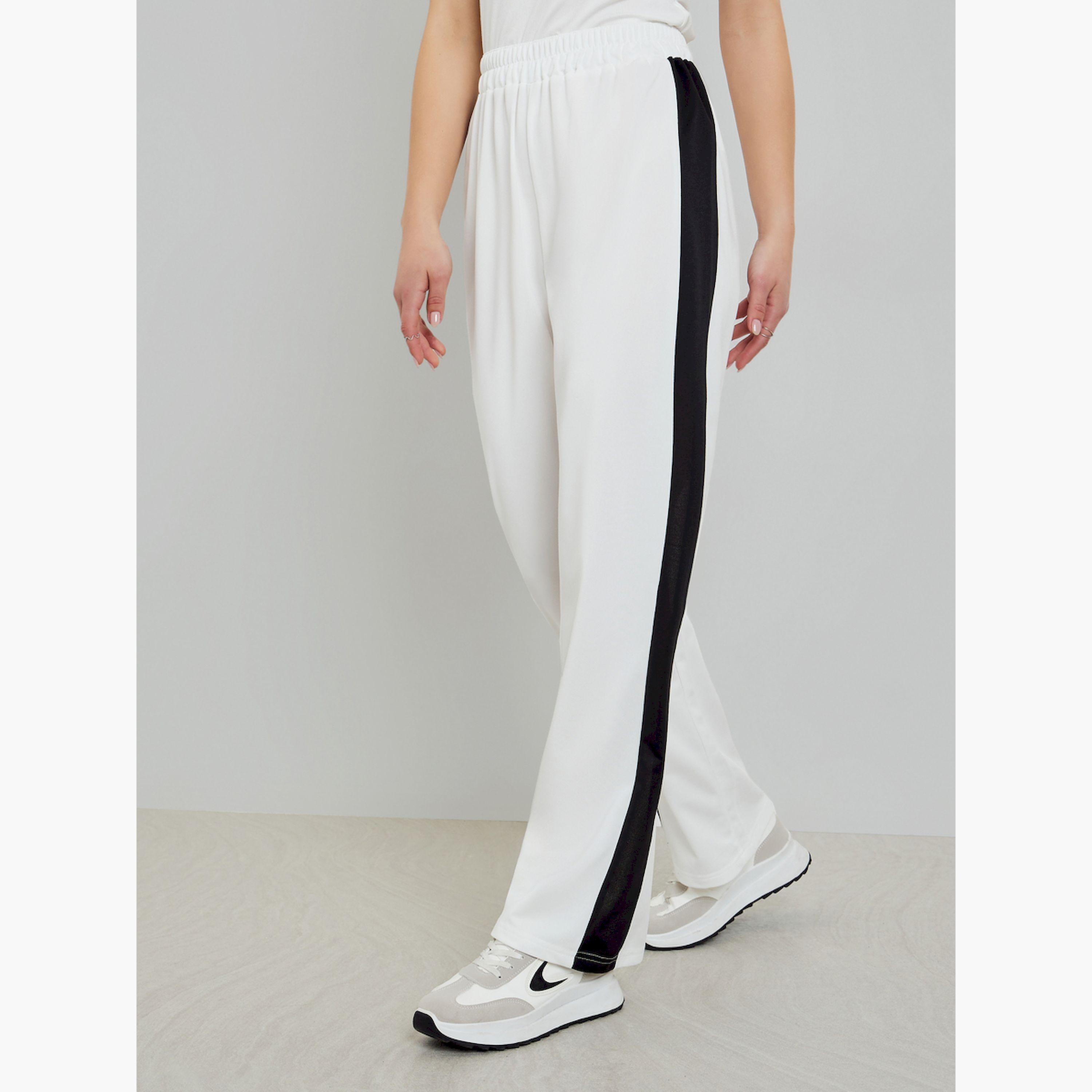 Styli White Wide Leg Joggers with Side Stripe-women-clothing-bottoms-joggers-image-3