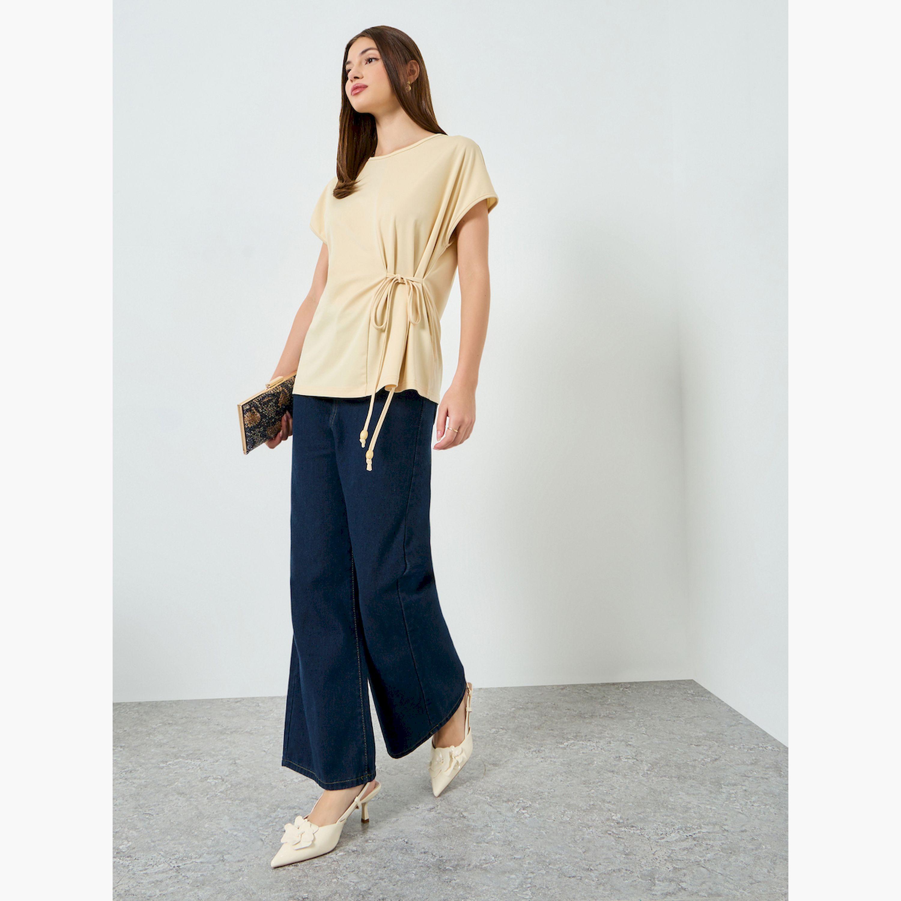 بلوزة سادة بقصة سائبة مع رباط جانبي-women-clothing-shirtsandblouses-blouses-image-2