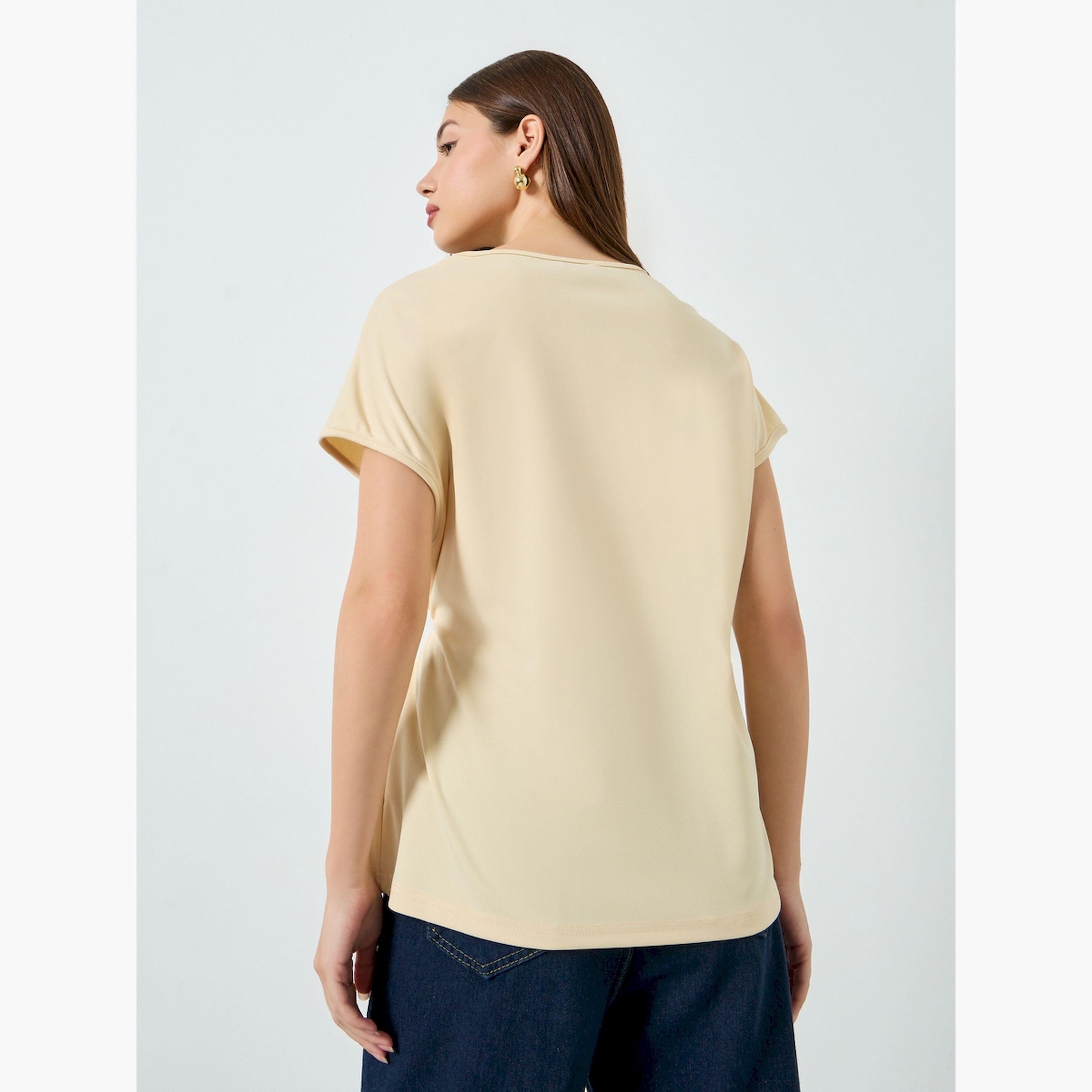 Styli Beige Solid Loose Side Tie Blouse-women-clothing-shirtsandblouses-blouses-image-3