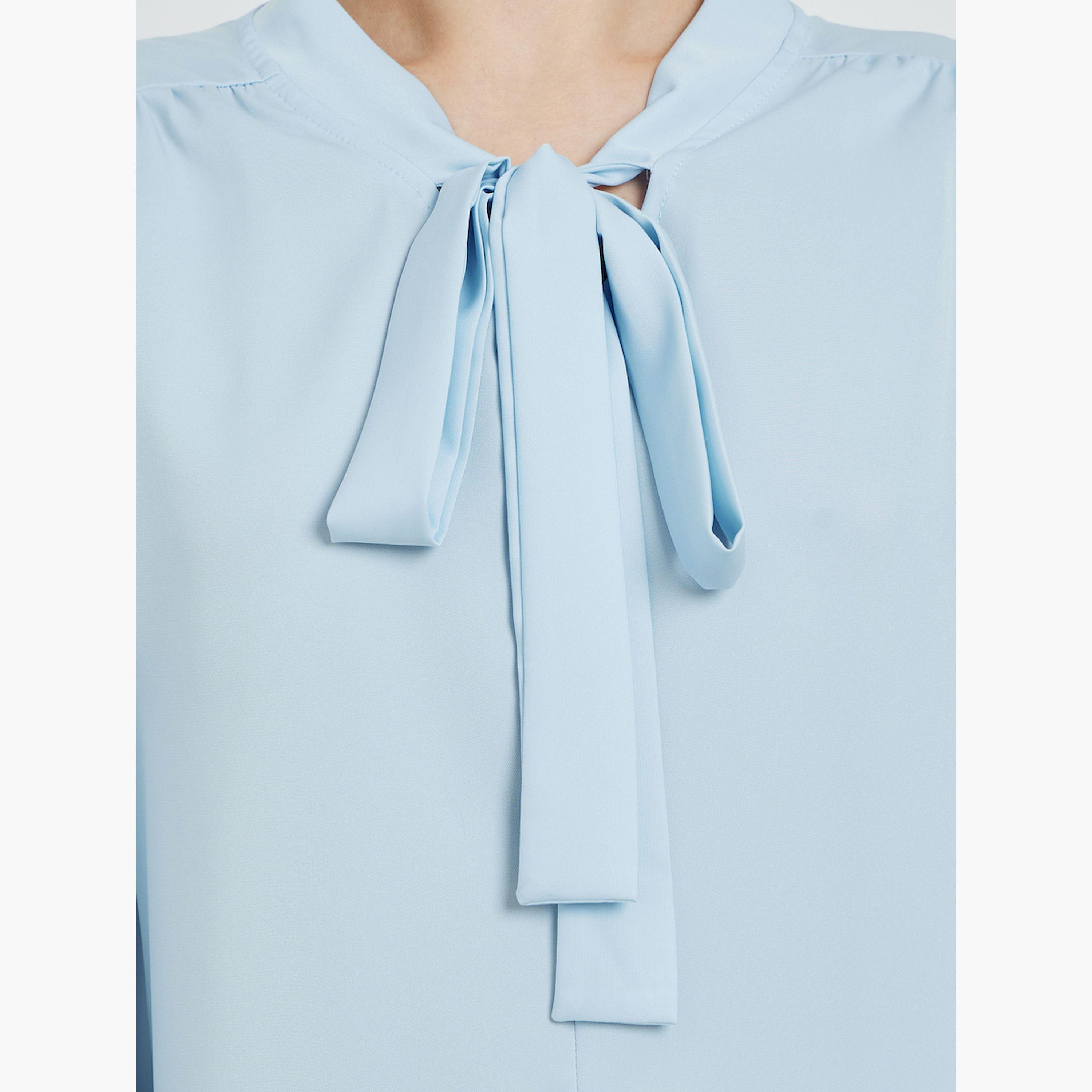 Styli Blue Tie-Up Neck Long Sleeve Blouse-women-clothing-shirtsandblouses-blouses-image-5