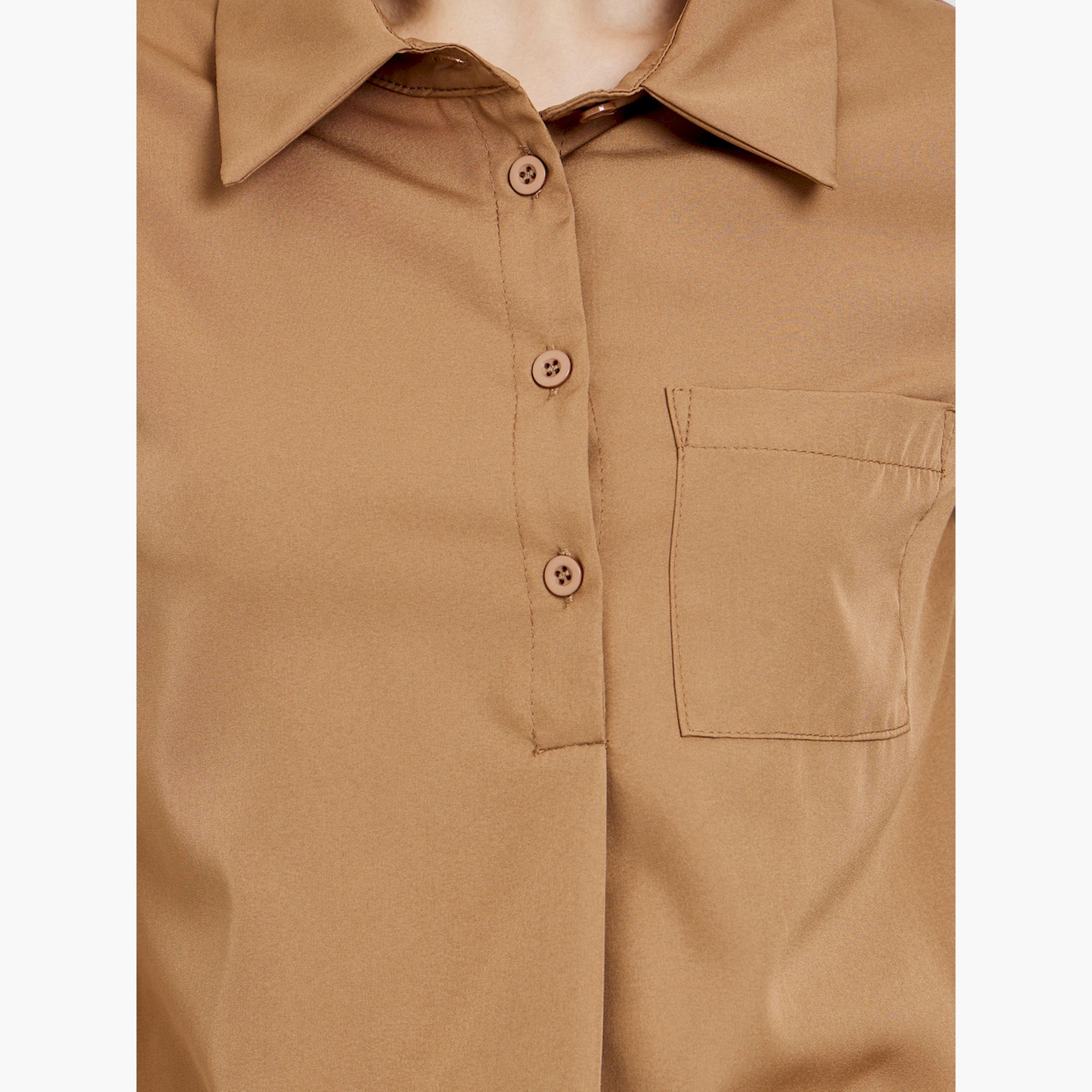 Styli Brown Solid Short Sleeve Shirt-women-clothing-shirtsandblouses-blouses-image-5
