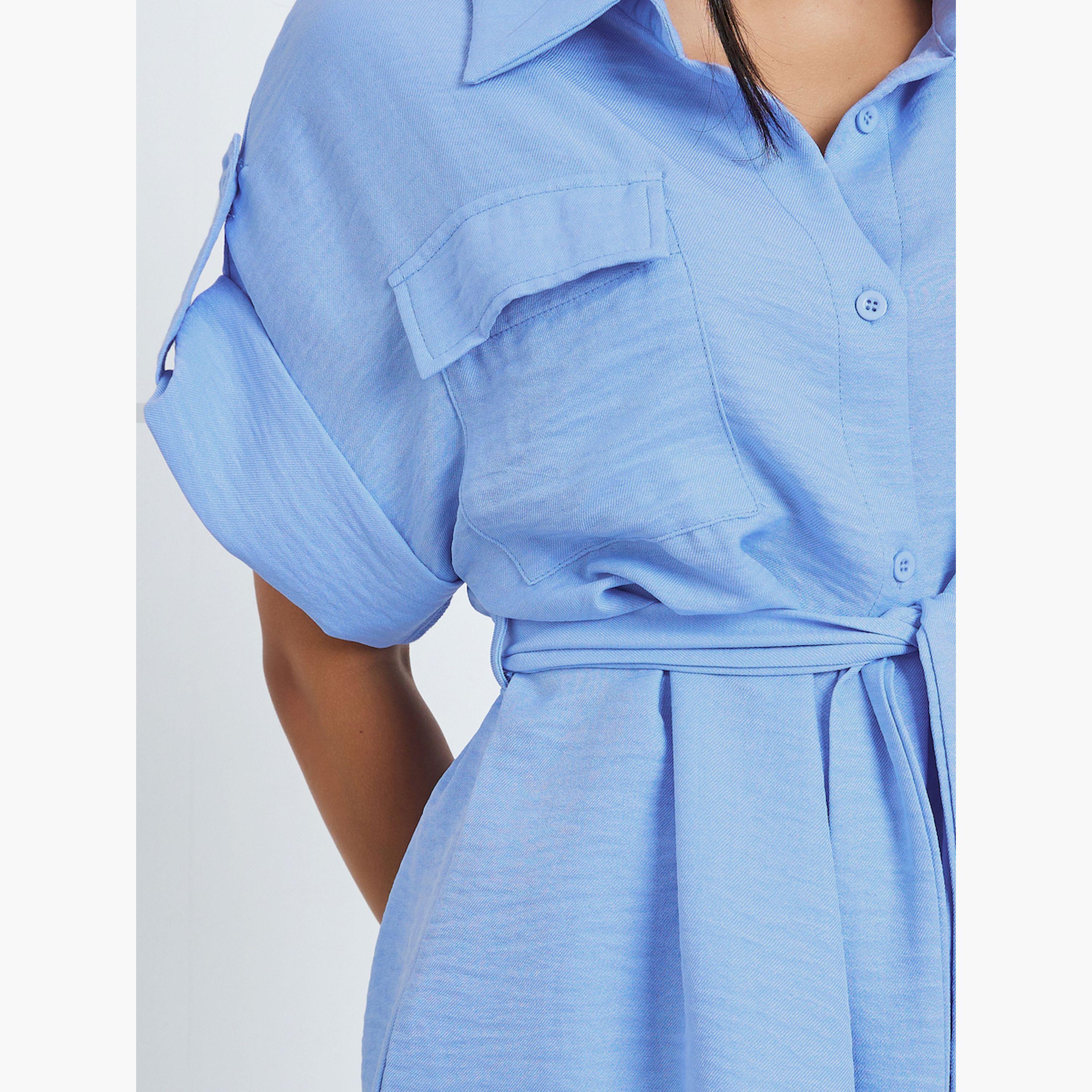 طقم منسق من بنطال وقميص بحزام وقصة واسعة-women-clothing-coordsets-image-4