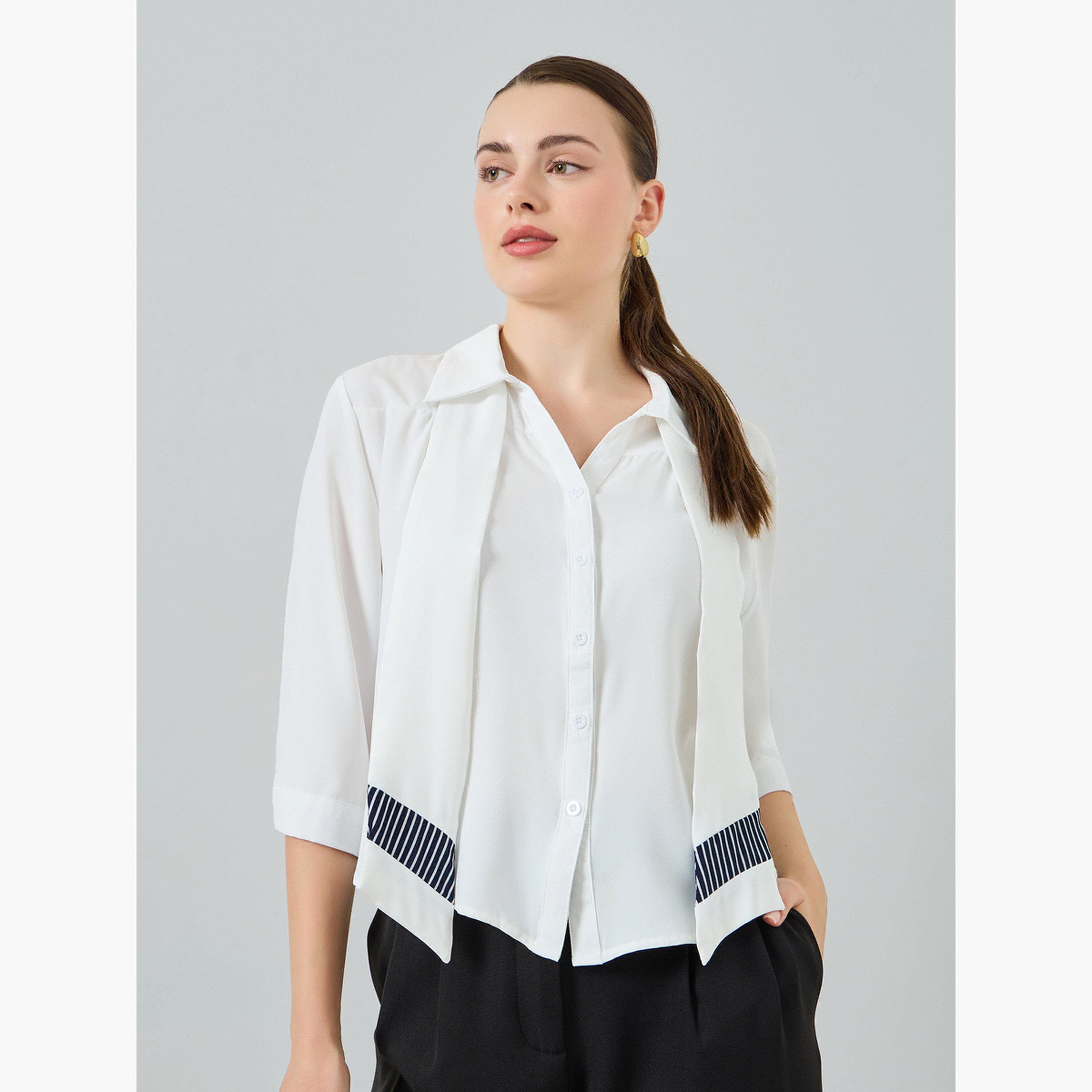 بلوزة بأكمام طويلة وتفاصيل رباط-women-clothing-shirtsandblouses-shirts-image-1