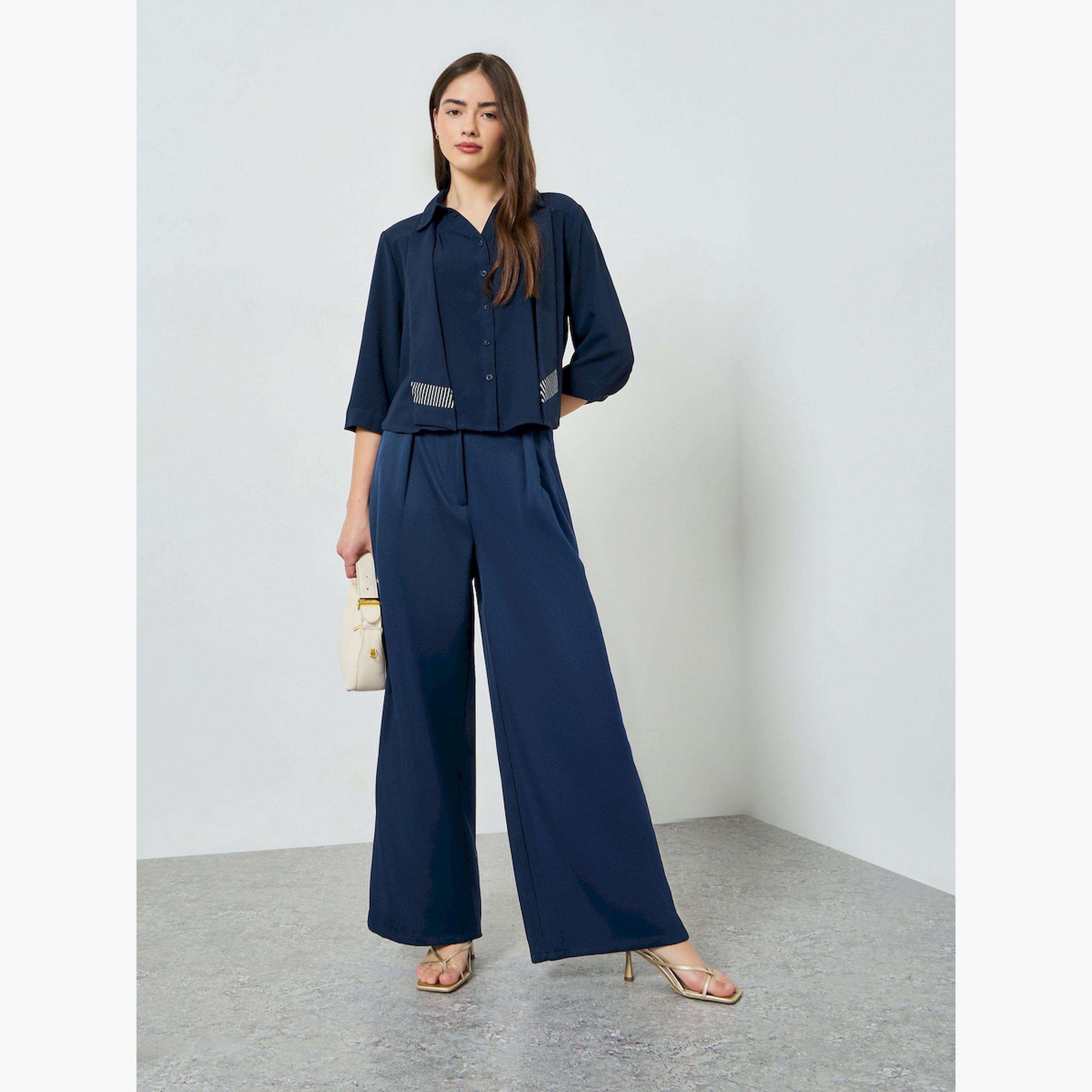 قميص مخطط برباط وأكمام 3/4-women-clothing-shirtsandblouses-shirts-image-2