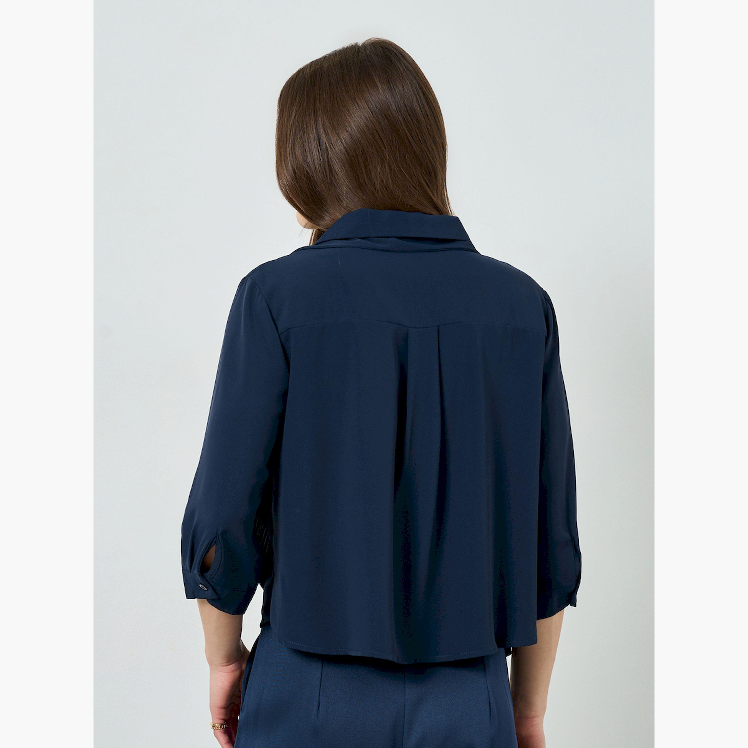 قميص مخطط برباط وأكمام 3/4-women-clothing-shirtsandblouses-shirts-image-4