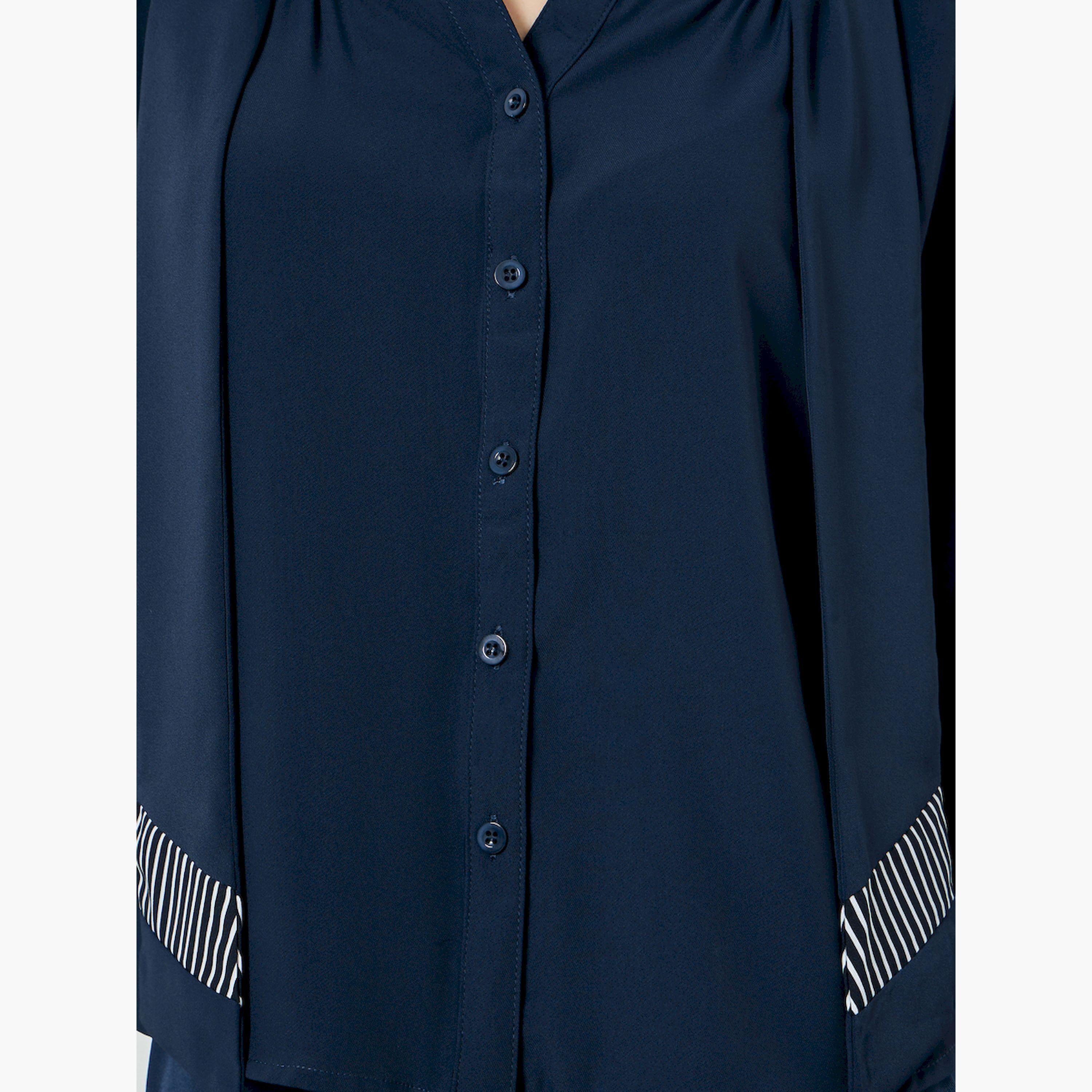 قميص مخطط برباط وأكمام 3/4-women-clothing-shirtsandblouses-shirts-image-5