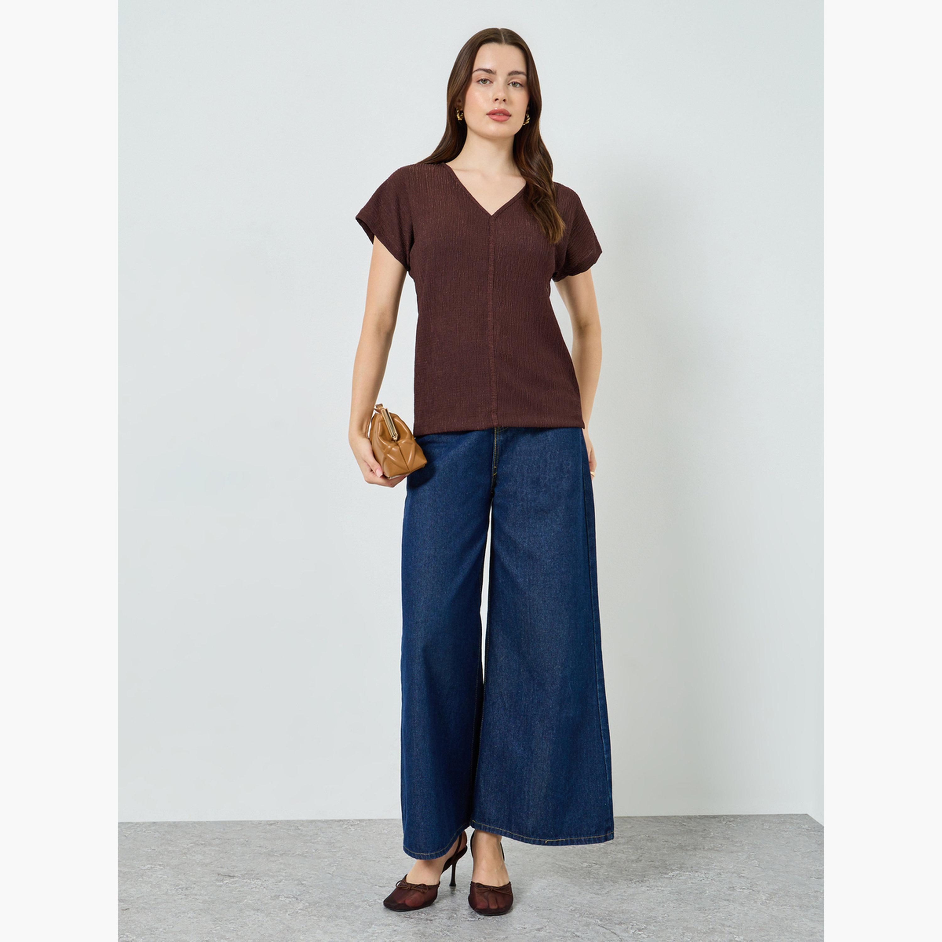 بلوزة محبوك بملمس بارز-women-clothing-tshirts-image-2