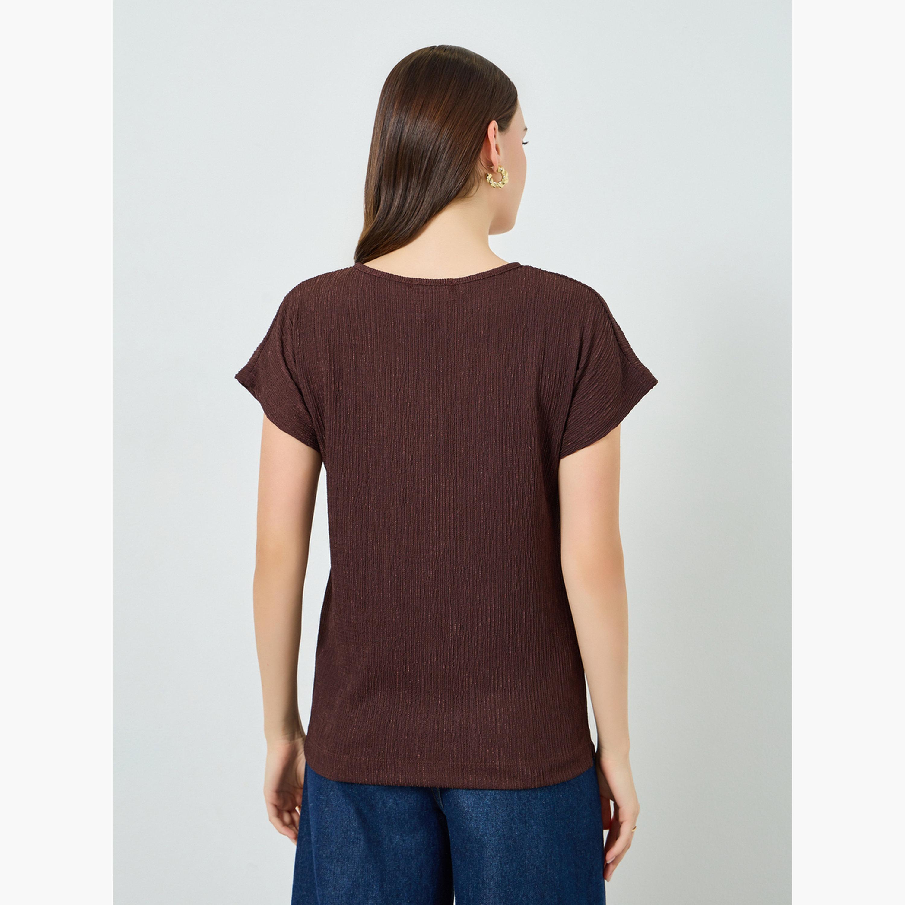 بلوزة محبوك بملمس بارز-women-clothing-tshirts-image-4