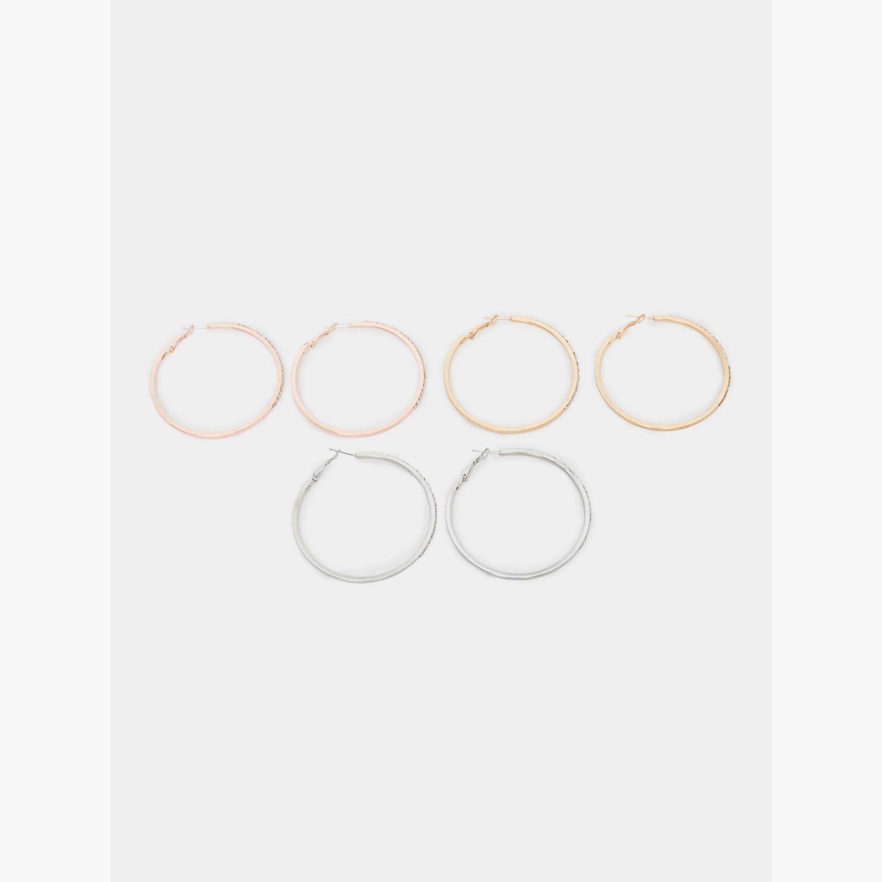 Styli Pack of 3 - Multi-Tone Hoop Earrings-women-watchesandjewellery-jewellery-earrings-image-1