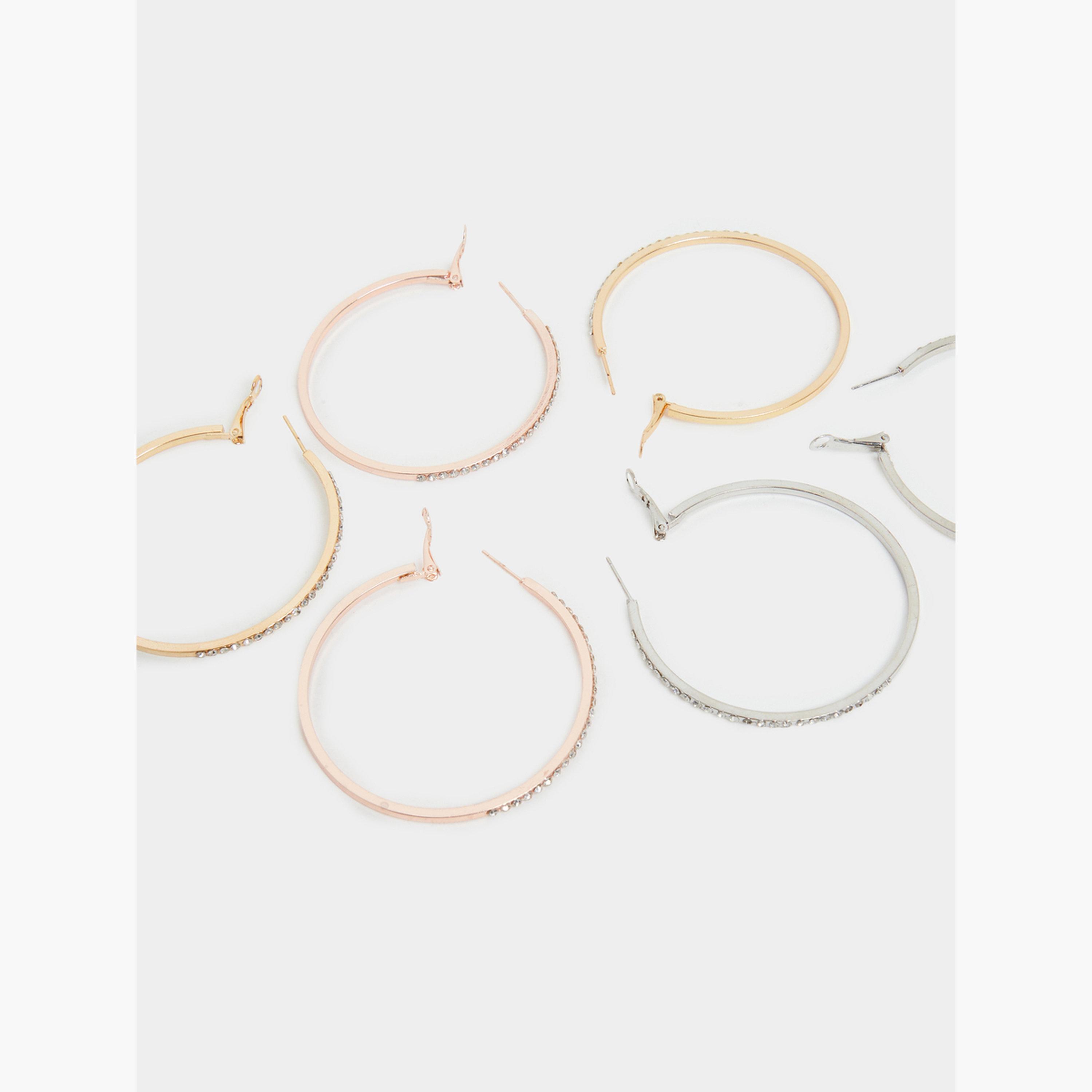 Styli Pack of 3 - Multi-Tone Hoop Earrings-women-watchesandjewellery-jewellery-earrings-image-3